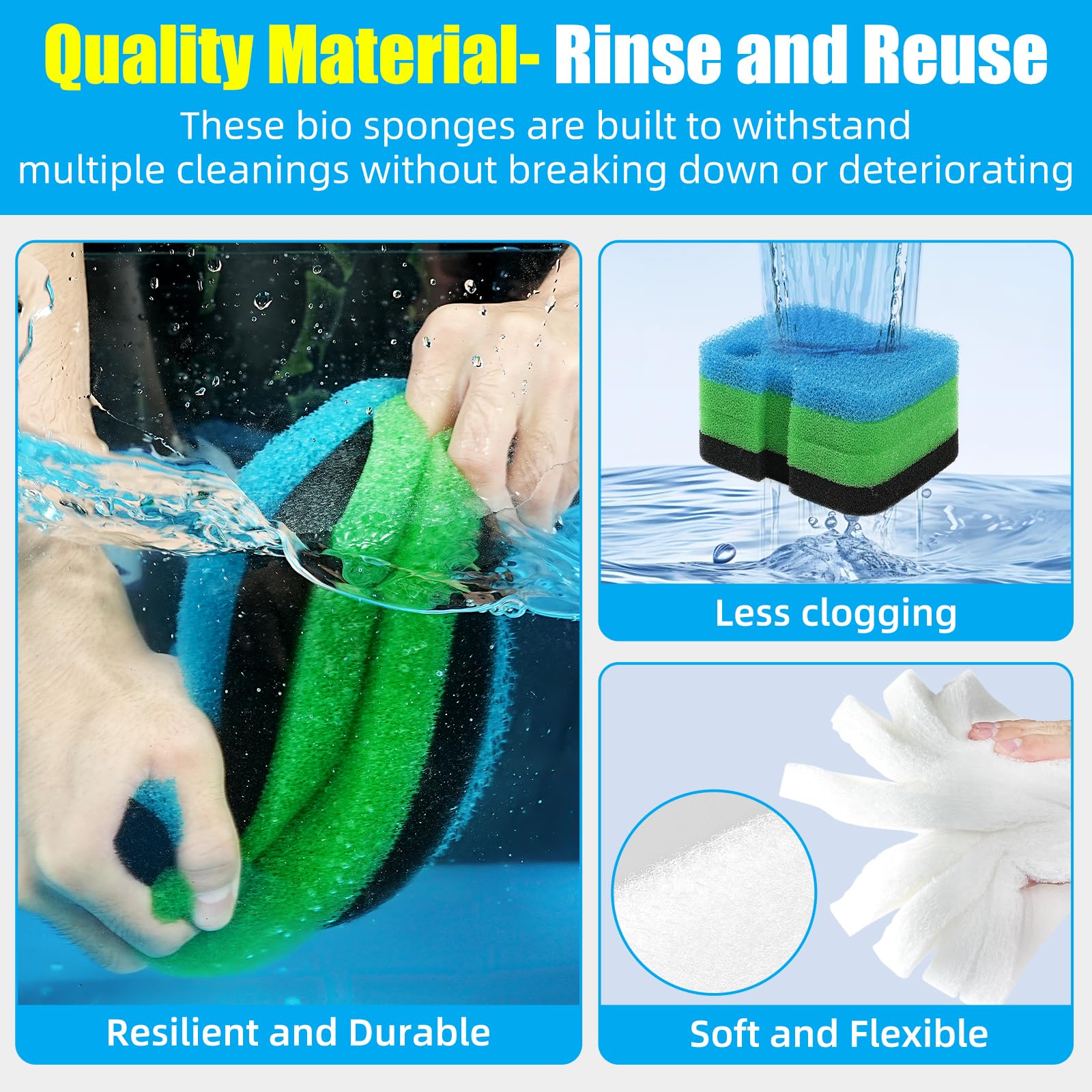 AQUANEAT 16pcs Replacement Filter Pads for Cascade 700/1000 CCF2UL/CCF3UL - Blue/Green/Clear Aquarium Filter Floss Media