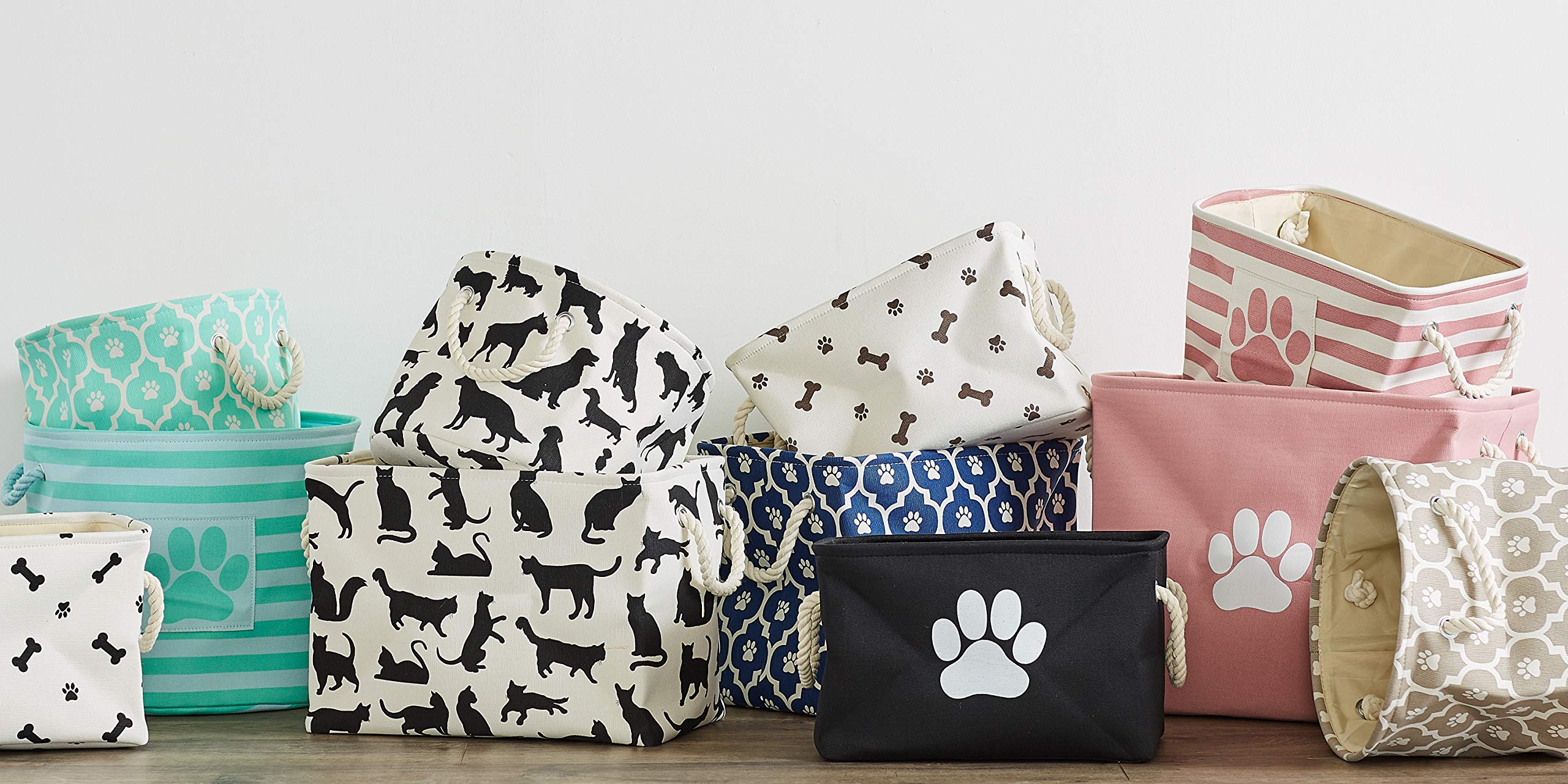 Bone Dry Pet Storage Collection Paw and Bone Print, Medium Rectangle, 16x10x12, Rose