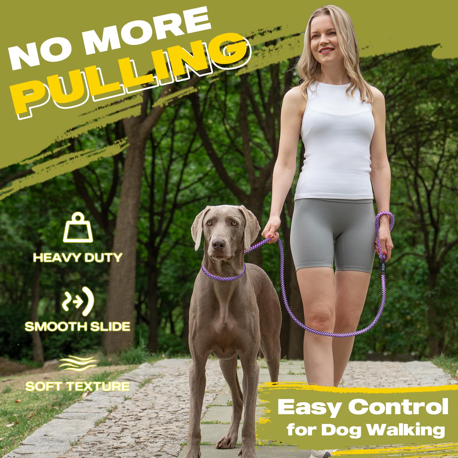 Fida Slip Leads For Dogs - 4 Ft X 1/2'' Heavy Duty Comfortable Strong Rope Leash For Large, Medium Dogs - No Pull Pet Training L