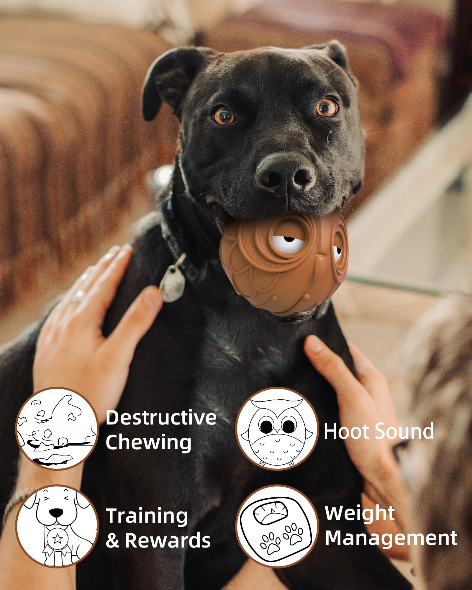 Giggle Ball For Dogs Owl Dog Toys For Aggressive Chewers Medium Large Dogs Fun Gift For Dog Natural Rubber Herding Ball For Dogs Cute Owl Hoot Brown New
