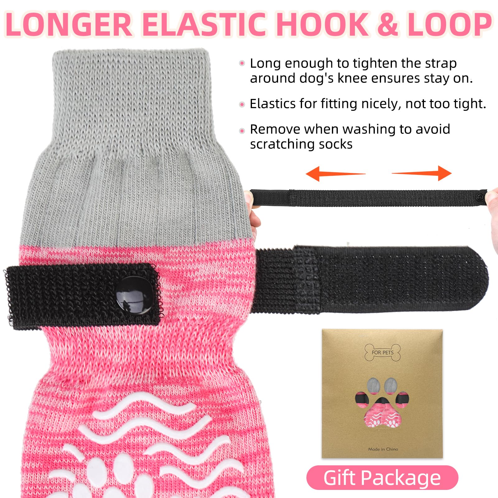 PUPTECK Anti Slip Dog Socks, Shoes with Grippers to Prevent Licking Hardwood Floors Traction, Rubber Boots & Paw Protectors for Small Medium Large Dogs Cold/Hot Pavement, Senior Dogs Booties Pink -Like New