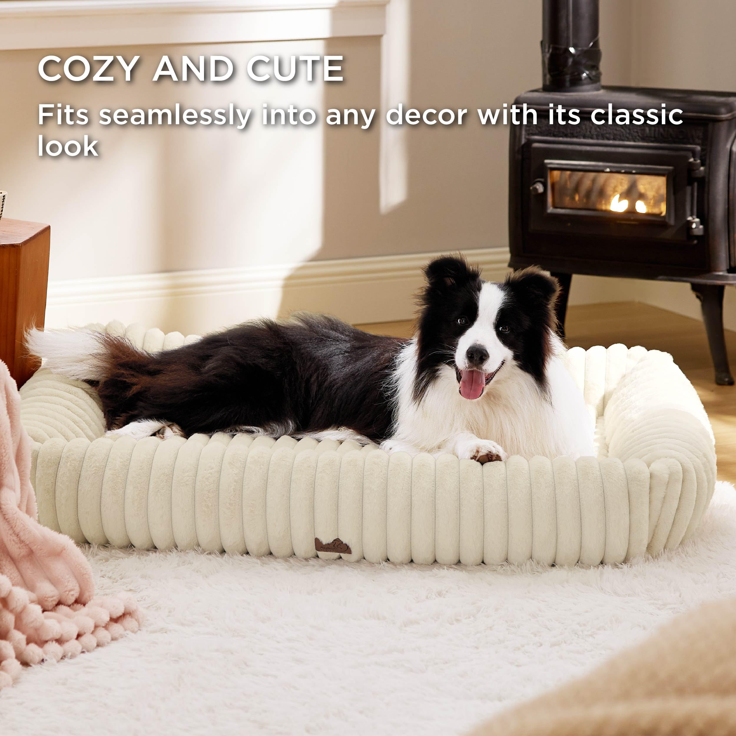 Bedsure Cute Dog Bed For Extra Large Dogs - Washable Furry Xl Pet Beds, Rectangle Orthopedic Corduroy Fleece Pet Beds With Remov