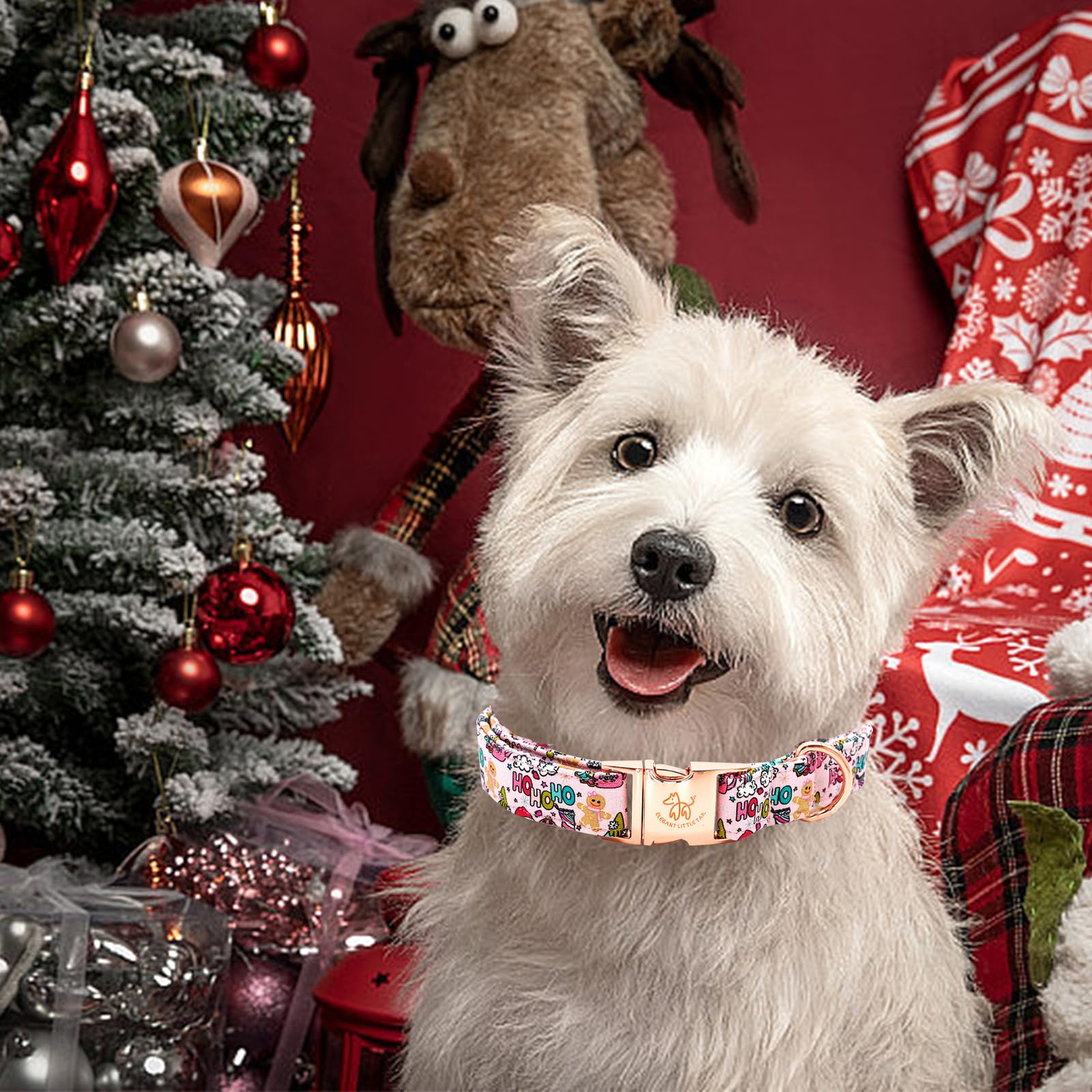 Elegant Little Tail Christmas Dog Collar, Pink Gingerbread Man Print Pet Collar Dog Durable Cute Dog Collars Winter Holiday Male