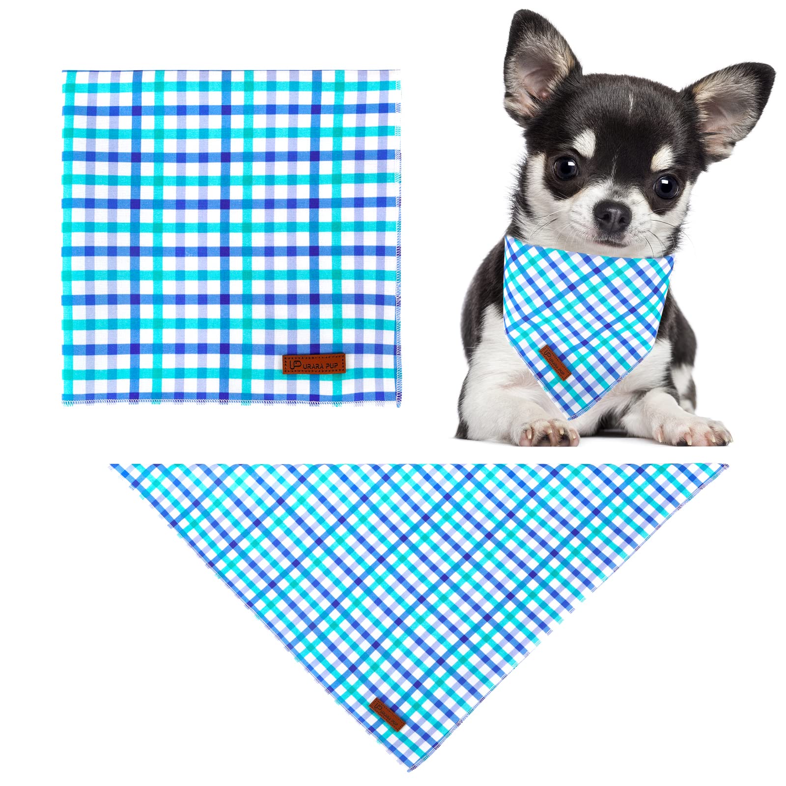 Up Urara Pup Summer Bandana - Comfortable Cotton Grid Triangle Bid Scarf For Puppy, Washable Pet Kerchief For Boy Or Girl Dogs O