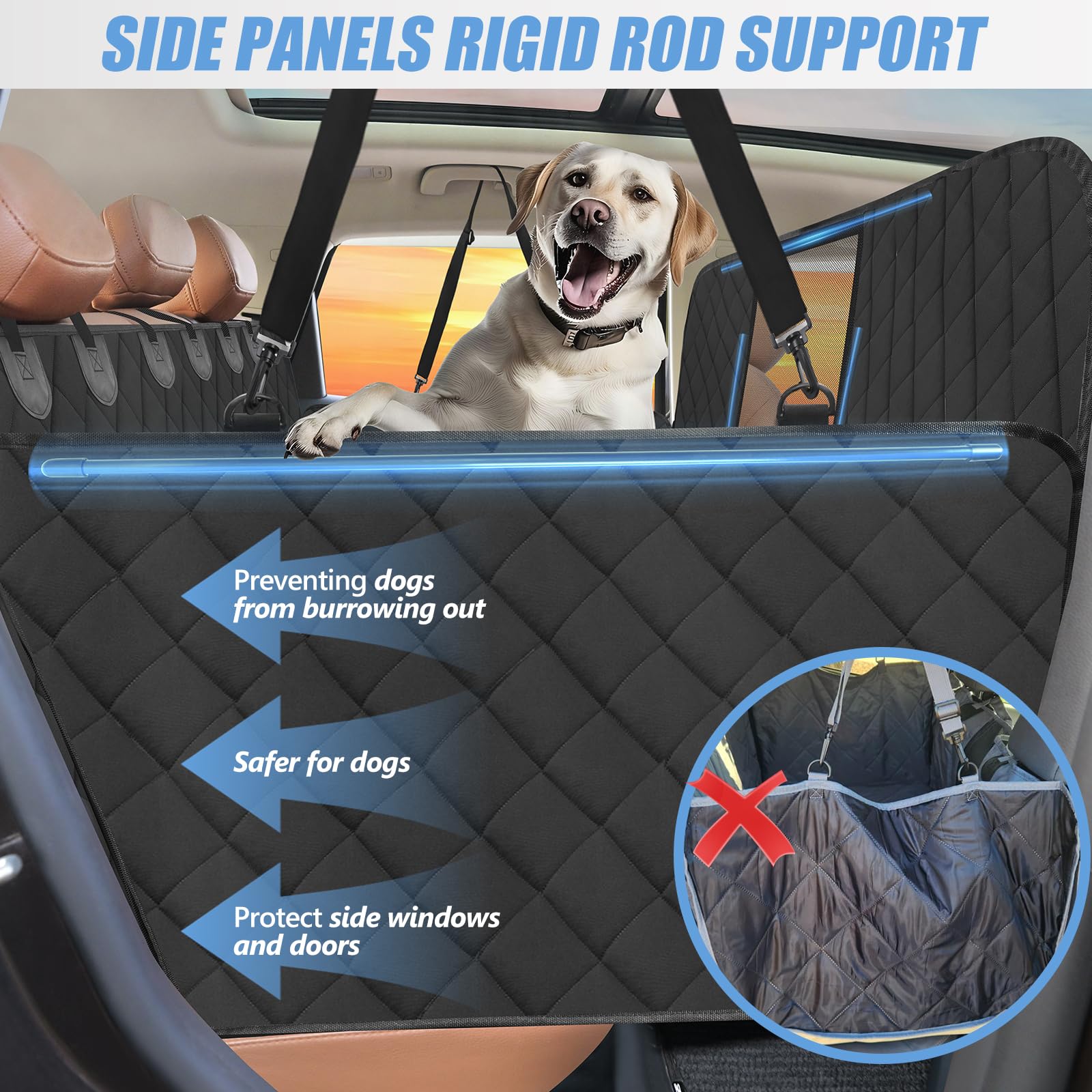 Rouwinne High Barrier Back Seat Extender For Dogs, Hard Bottom Dog Car Seat Cover For Back Seat Holds 420Lbs, Backseat Protector