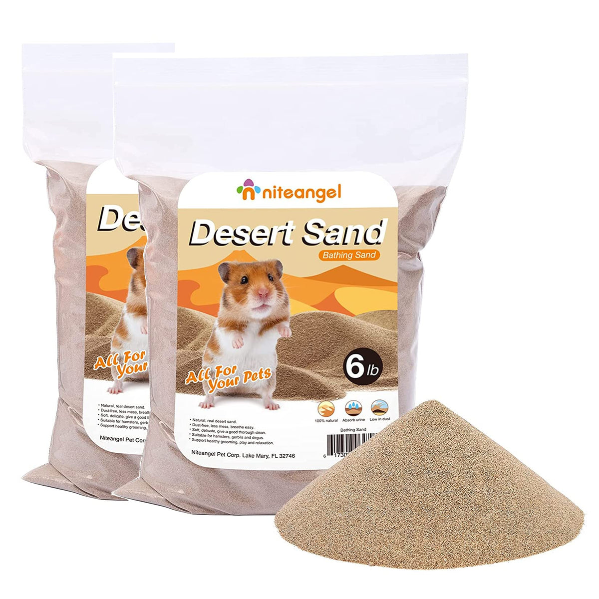 Niteangel Hamster Desert Bath Sand | No-Dust Bath Or Potty Litter Sand For Hamster Chinchillas Gerbil Mice Degu Or Other Small P
