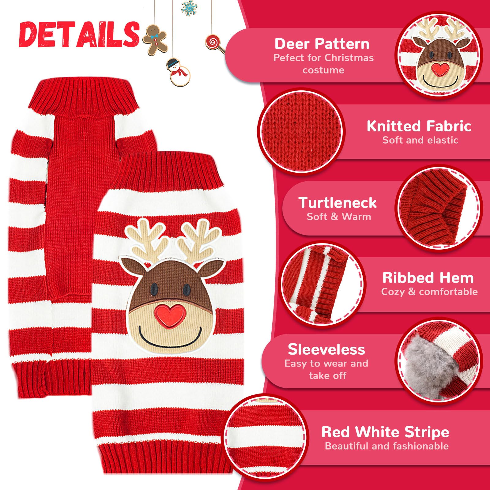 Doggyzstyle Dog Christmas Sweater Cute Striped Reindeer Xmas Pet Clothes Holiday Puppy Cat Costume New Year Gifts For Small Medi