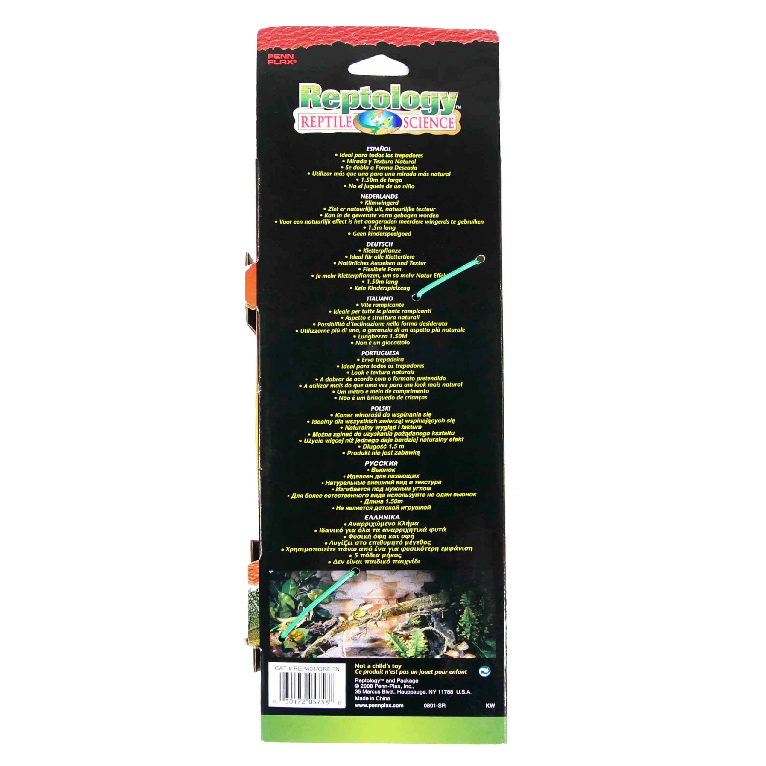 Penn-Plax Reptology Reptile Climber-Vine – Thick Green Vine Decoration For Terrariums – 5” Length (Rep401)
