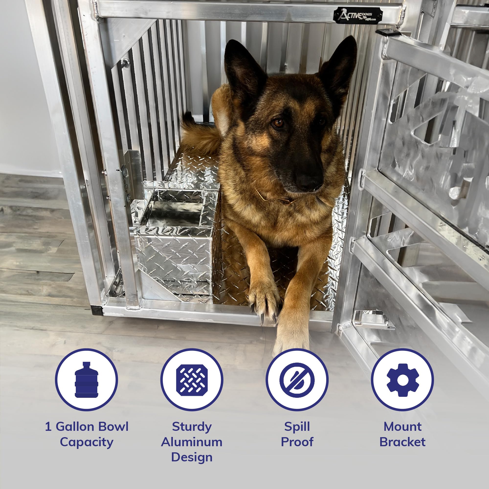 Activedogs Large No Spill Water Bowl For Dogs - 1 Gallon Dog Water Bowl, Large K9 Dish W/Drain Plug - Alluminium Water Bowl For