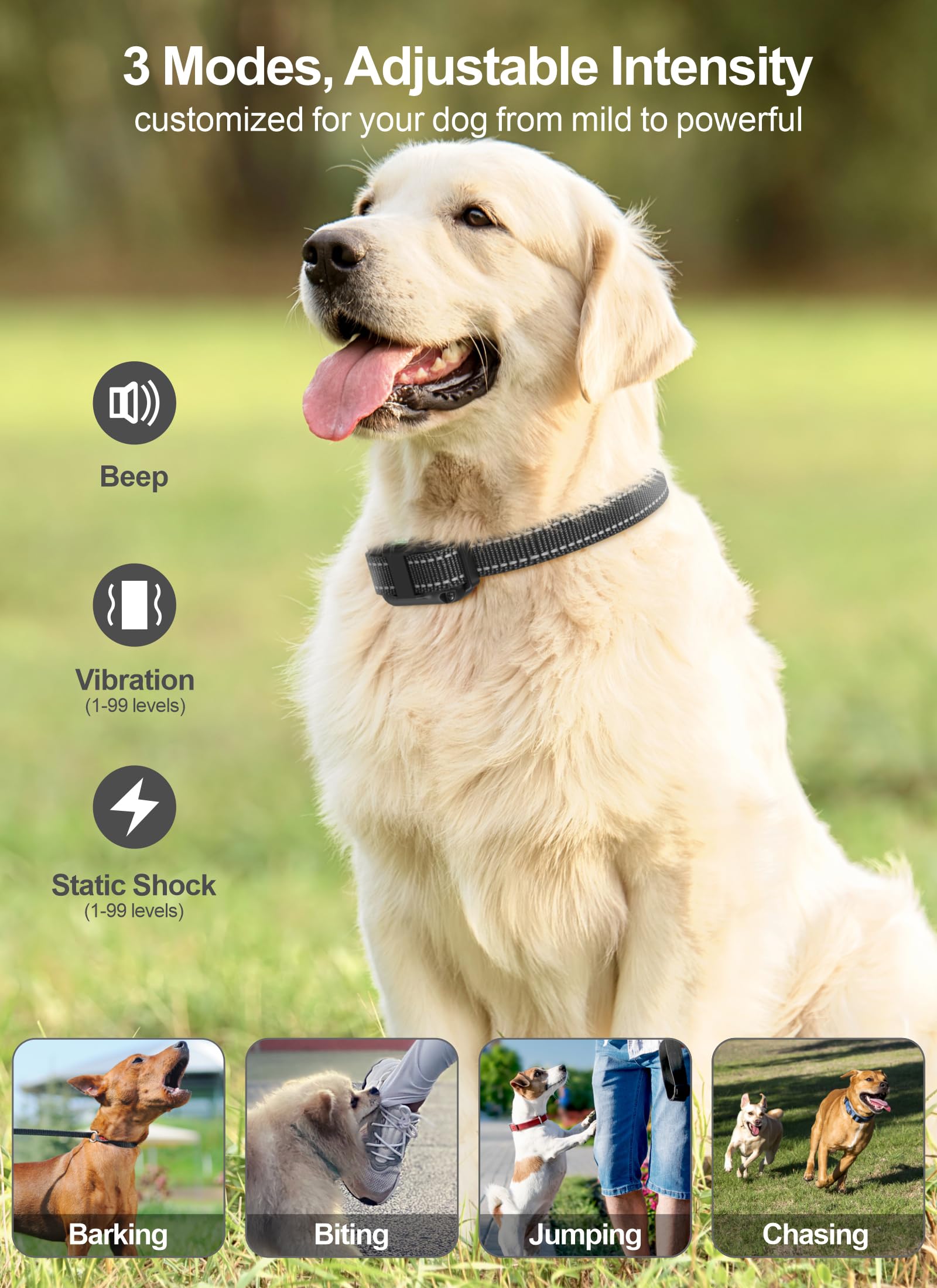 FunniPets Dog Shock Collar 3 Pack - Waterproof E Collar with Remote, Shock, Vibration, Beep Modes for Small, Medium, Large Dogs - Black