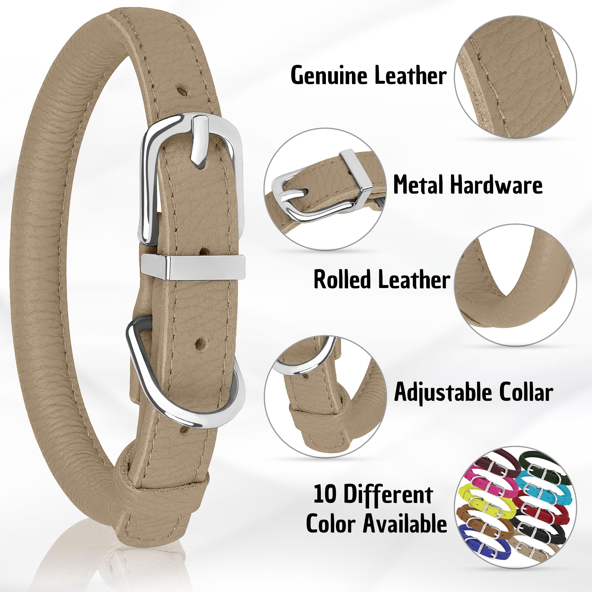 Oopsdoggy Rolled Leather Dog Collar Soft Roll Collars For Small Medium Large Dogs Puppy (Lime Green, Xxs, 7'-9')