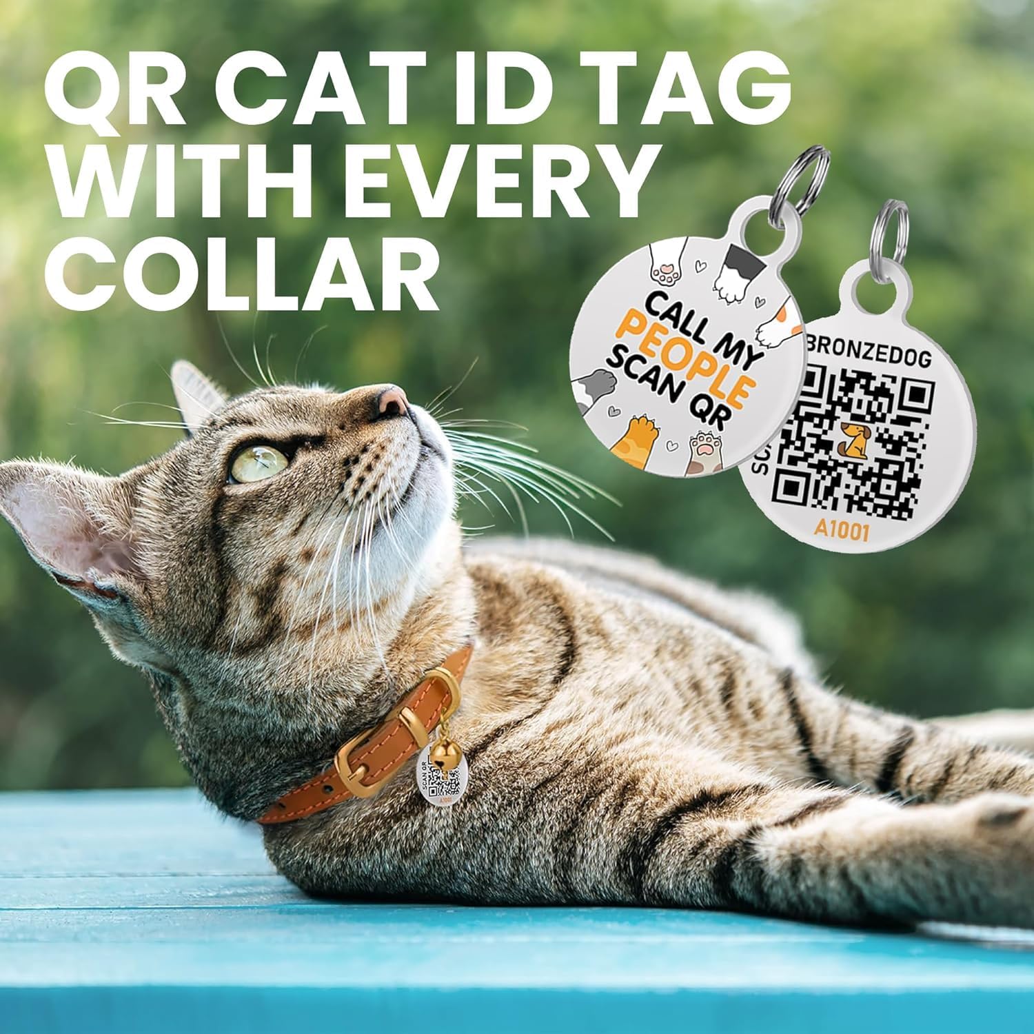 Bronzedog Leather Cat Collar With Removable Bells Non Breakaway Kitten Qr Tag For Girl Boy (7' - 9' For Cats, Pink & Silver)