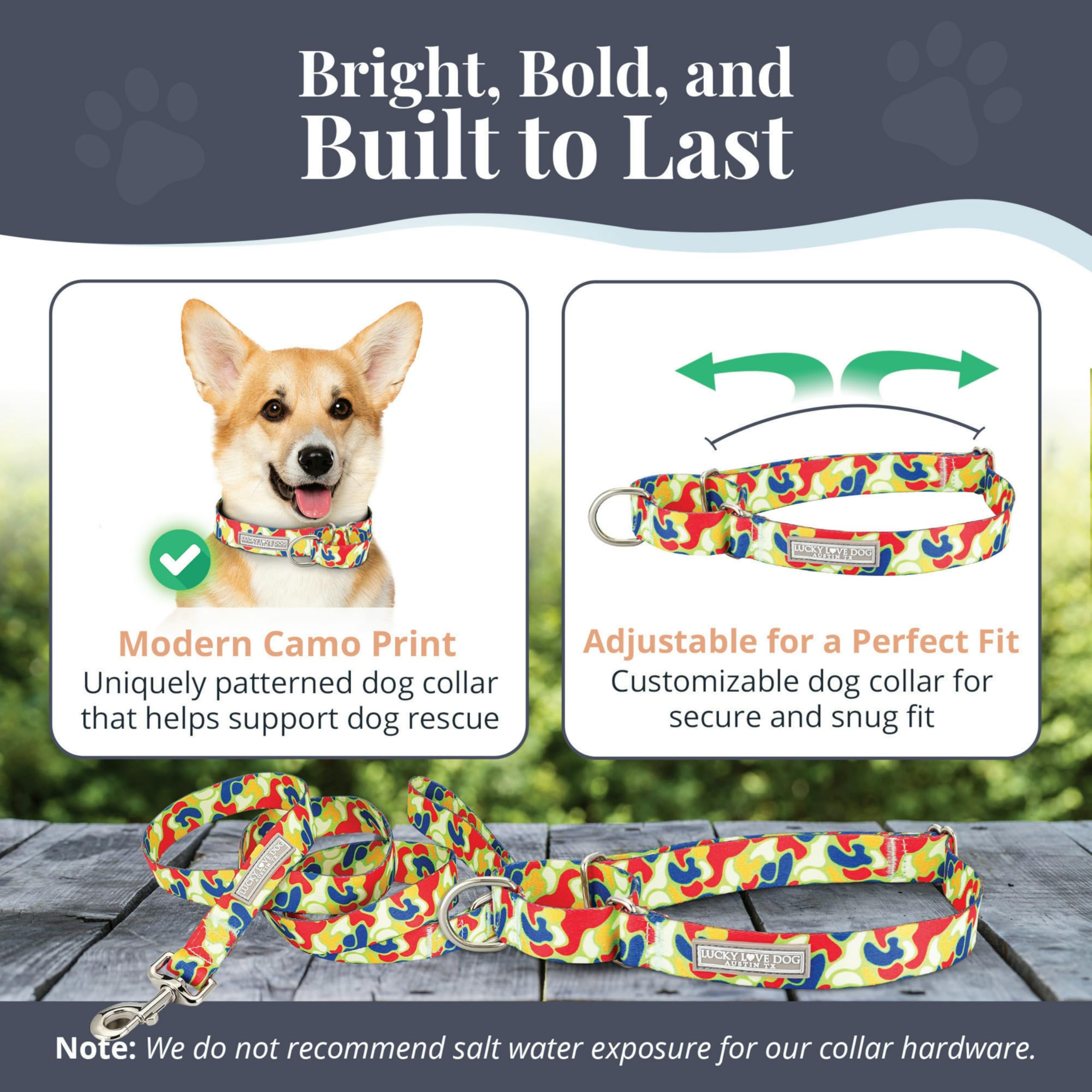 Lucky Love Dog Patterned Dog Collar & Leash - Adjustable, No-Slip, Durable, Soft Webbing, & Comfortable Dog Collar & Leash Set F