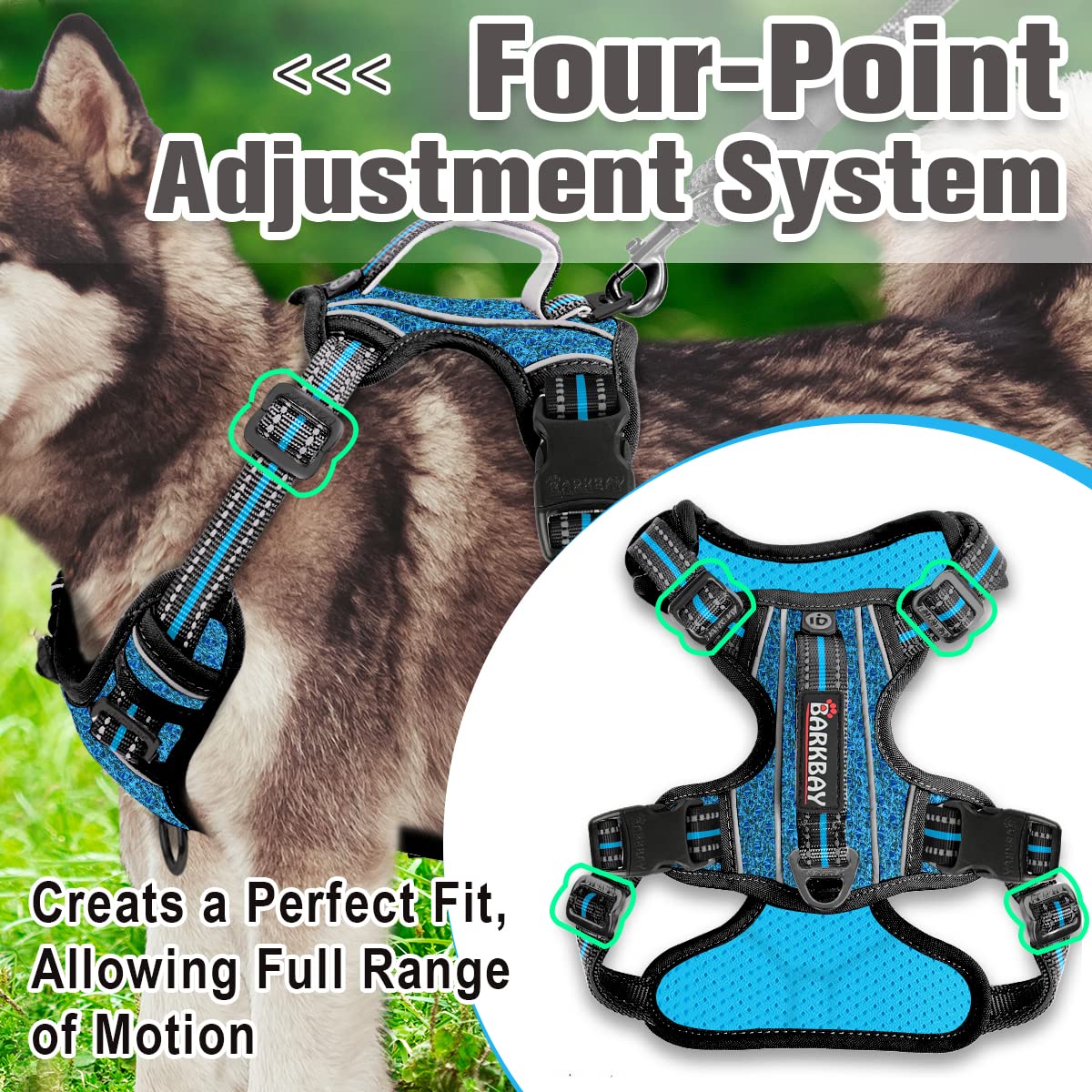 BARKBAY No Pull Dog Harness Front Clip Heavy Duty Reflective Easy Control Handle for Large Dog Walking with ID tag Pocket(Blue/B