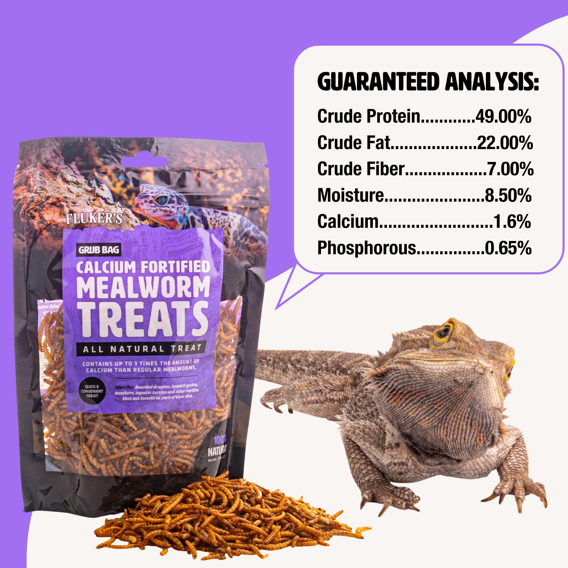 Flukers Grub Bag Calcium Fortified Mealworm Treats for Reptiles