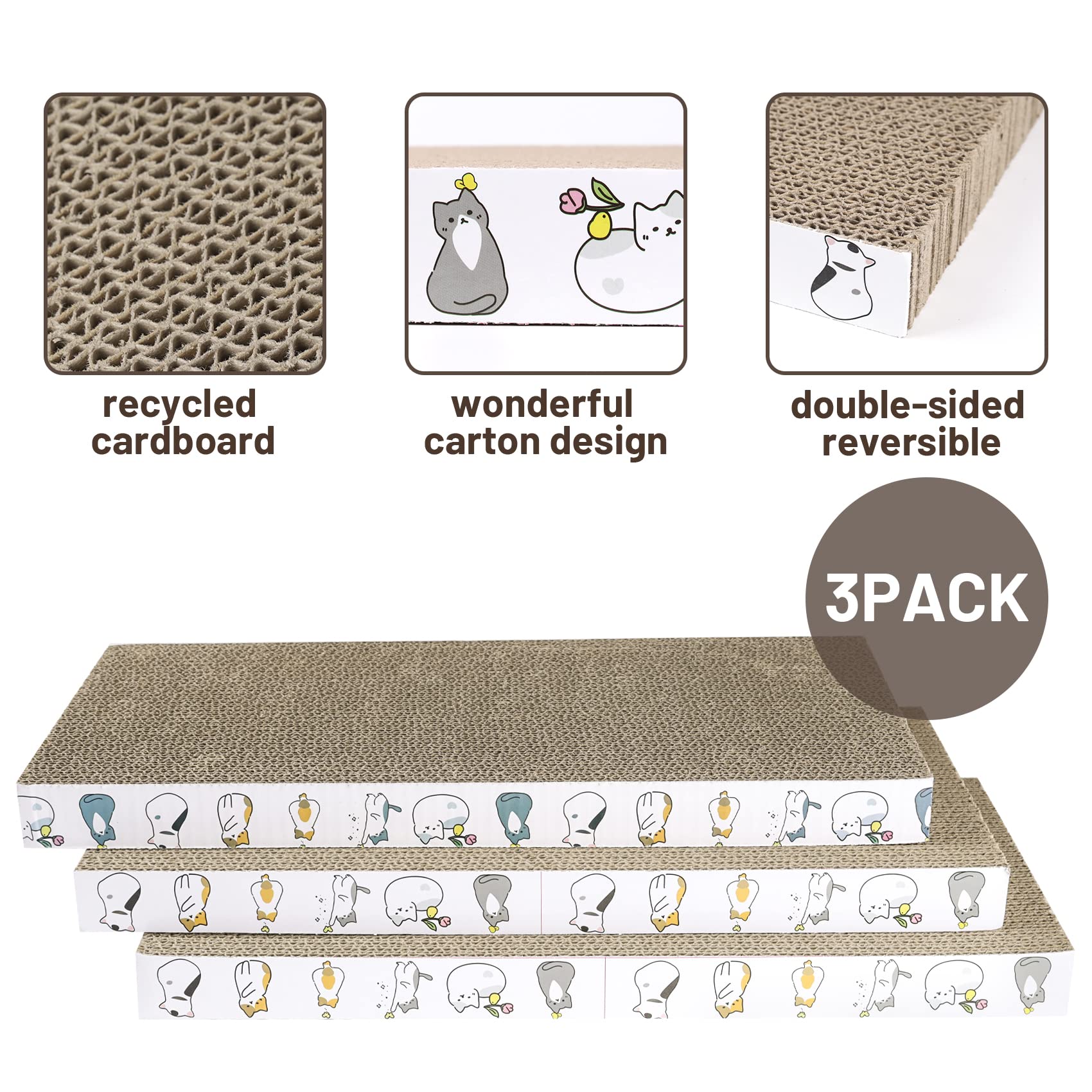 Patiencet Cat Scratcher Cardboard 3 Pcs Cat Scratch Pad Reversible Scratcher Texture Design Durable Cat Scratching Pad