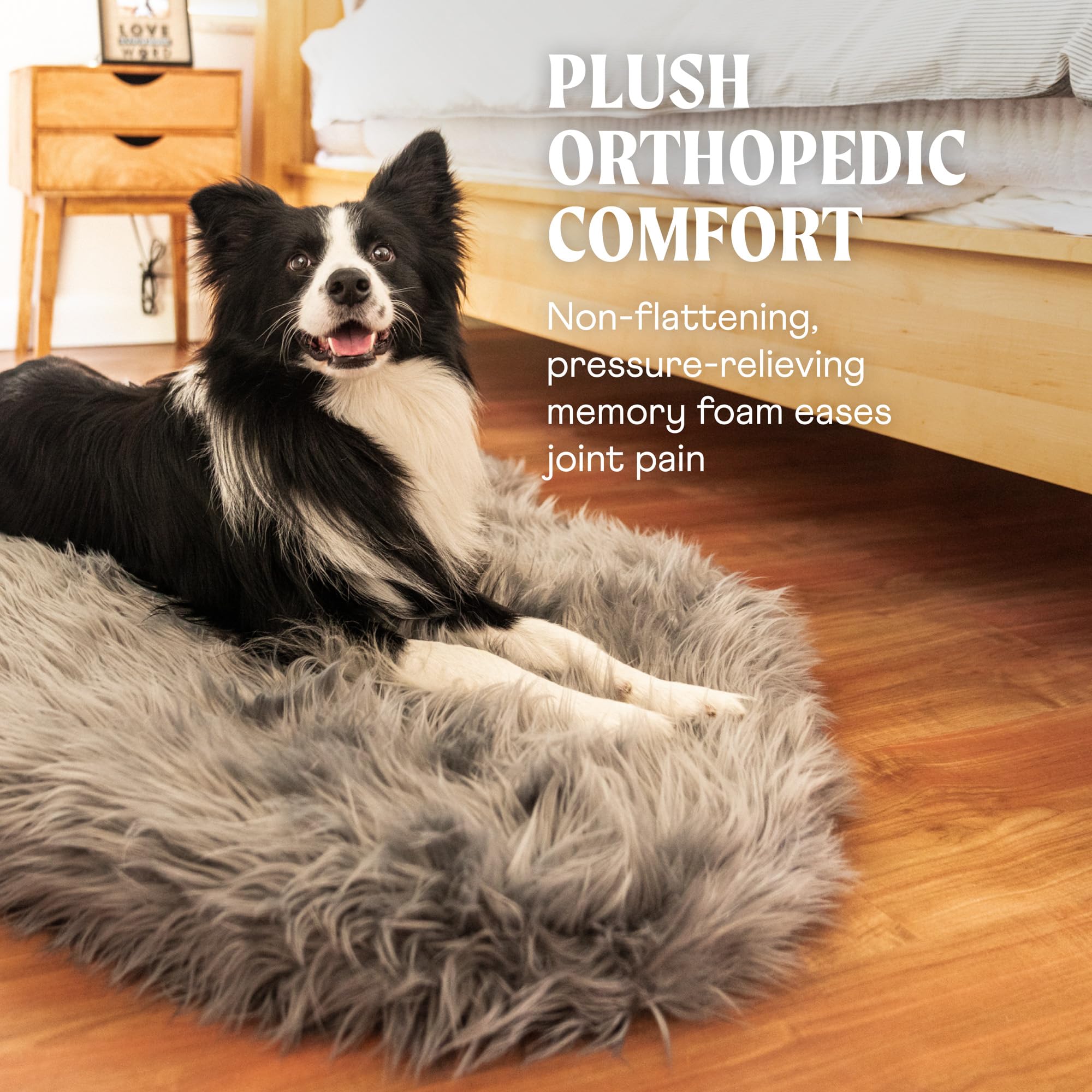 PupRug Orthopedic Dog Bed for Large Dogs with Fluffy Soft Faux Fur and Memory Foam for Joint Pain Relief, Machine Washable and W