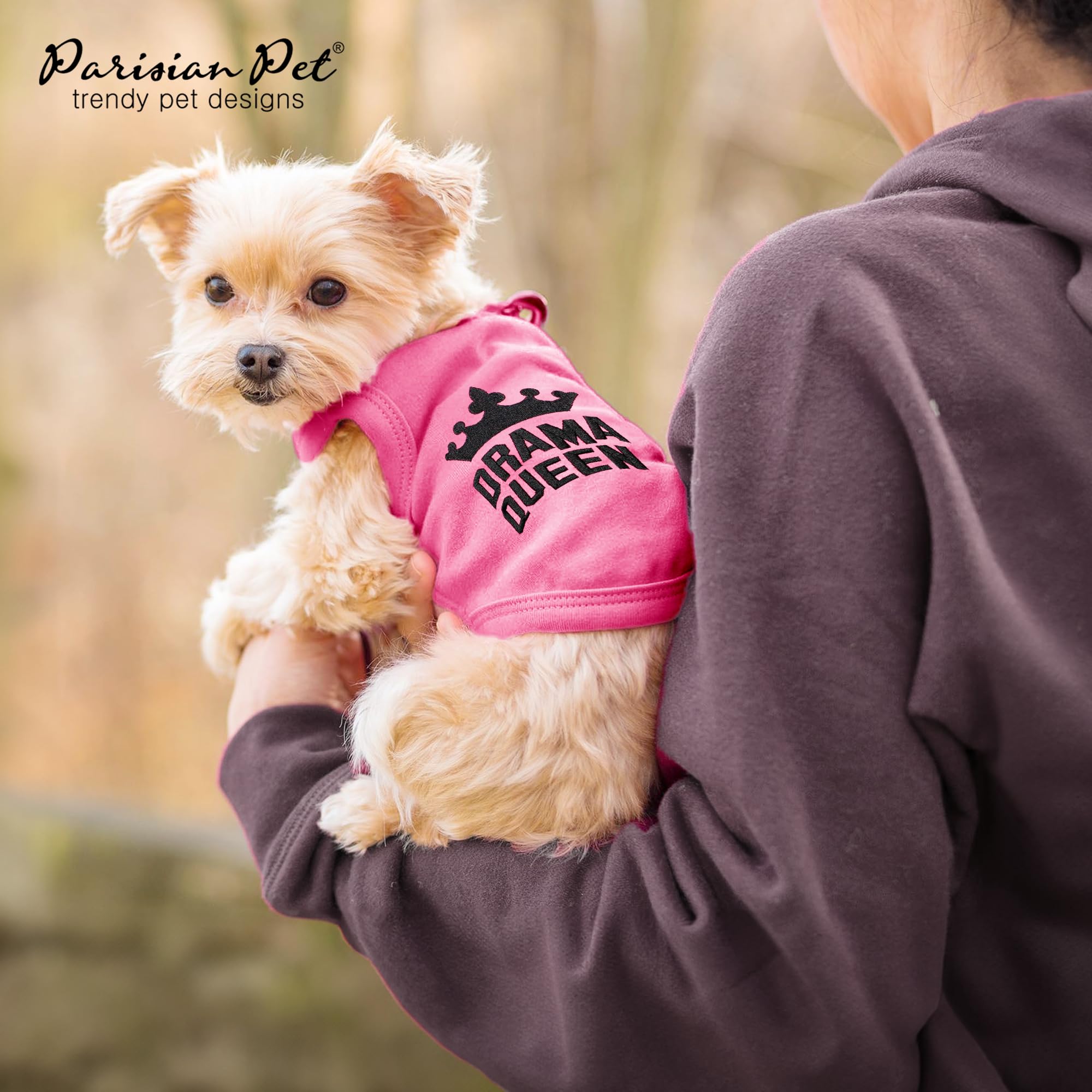 Parisian Pet Dog Tshirt - Embroidered “ Drama Queen “ Dog Shirt - Breathable And Lightweight Dog Clothes - Sleeveless Pink Dog Tee Shirts - Machine Washable Dog Shirts For Medium Dogs Girl - M