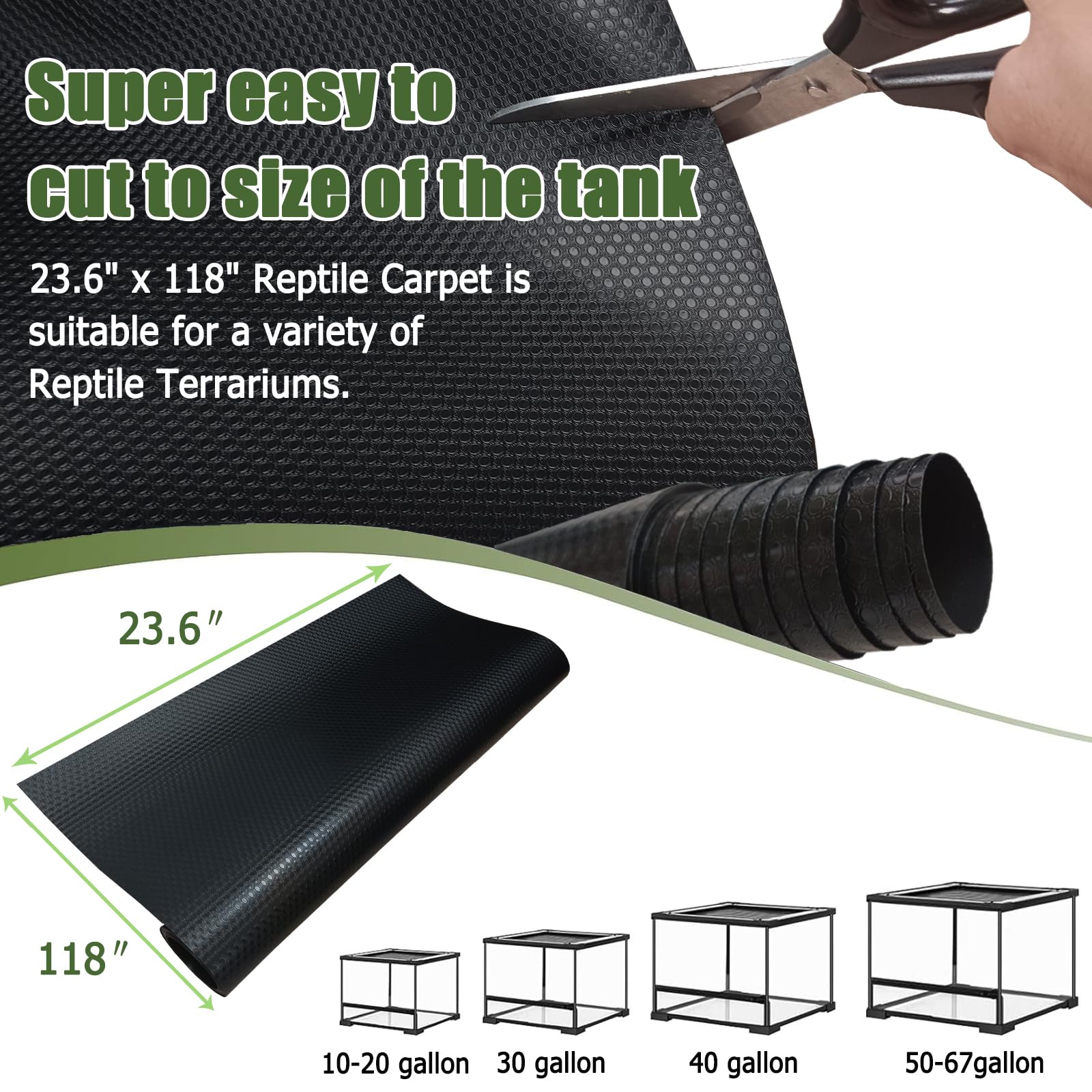 Qwr 118'' X 23.6''Thicker Reptile Carpet Mat For Tank Flooring, Bearded Dragon Tank Accessories,Reptile Terrarium Liner Substrat