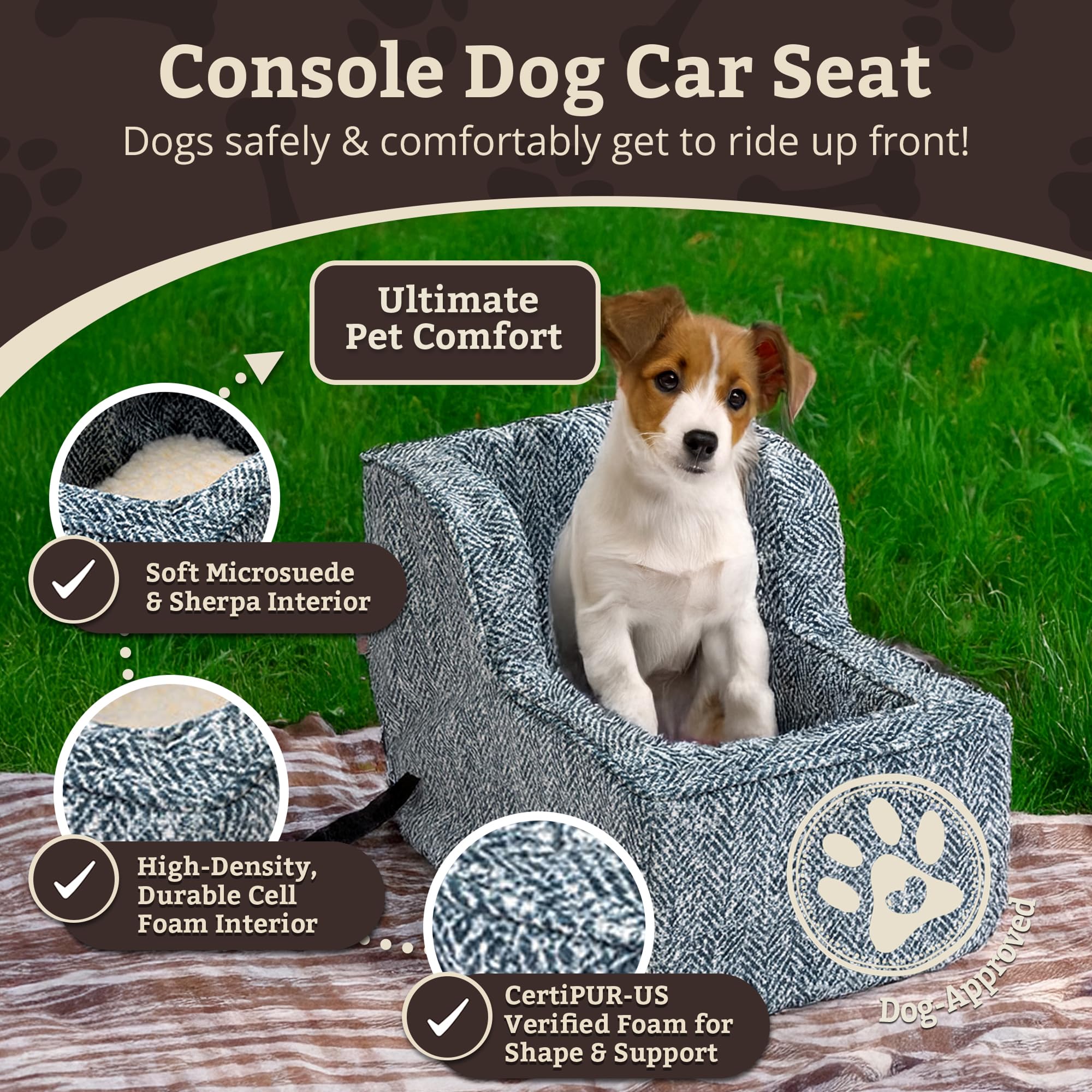 Snoozer Luxury High Back Console Pet Car Seat - Show Dog Collection, Large - Palmer Indigo