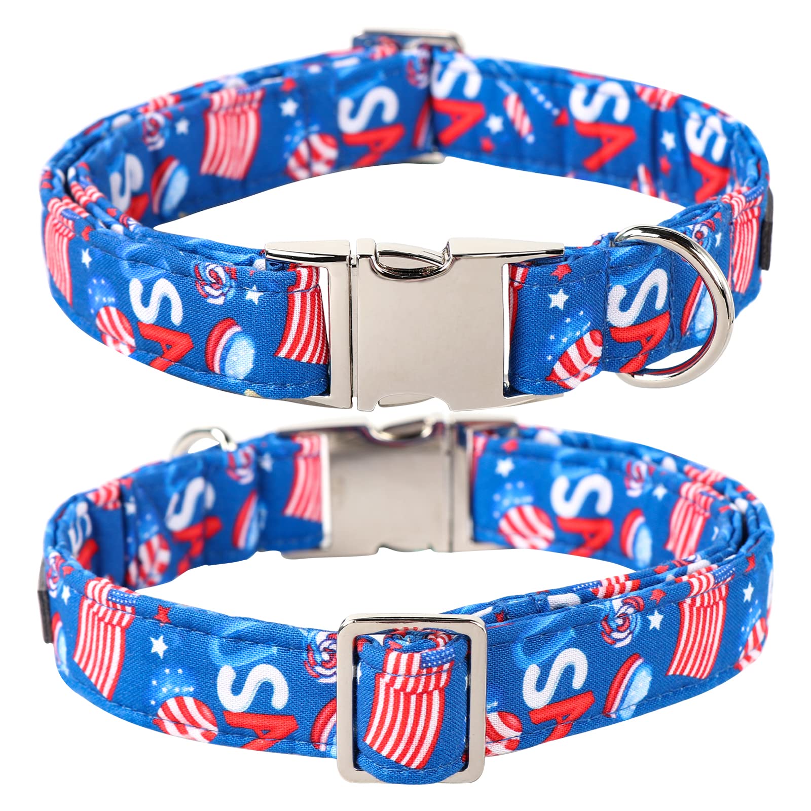 Lionet Paws Dog Collar, Comfortable Cute American Collar With Metal Buckle For Male Female Dogs, July Of 4Th, Xlarge, Neck 16-26