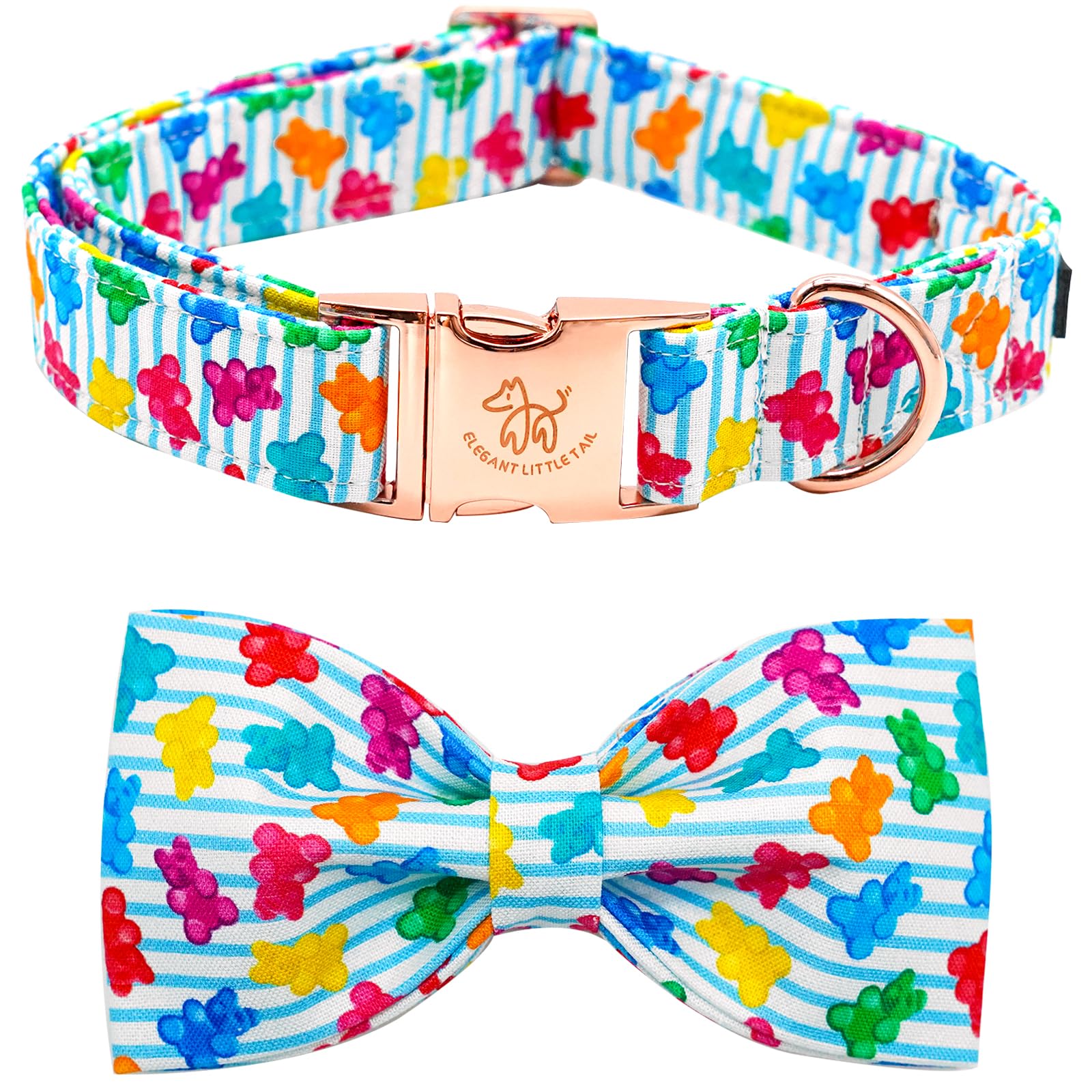 Elegant little tail Dog Collar, Summer Dog Collar with Bow tie, Blue Bear Print Dog Collars Pet Collar Boy Girl Cute Bowtie Coll