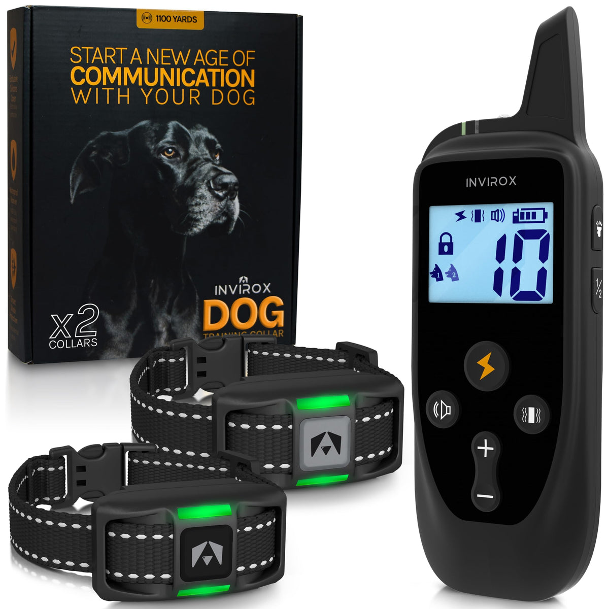 Invirox Dog Training Collar For Large Dog X2 [2025 Edition] 123 Levels Dog E Collars 1100Yd Range, 100% Waterproof, Rechargeable Electric Dog Collars For Medium Dogs, E Collar For Large Dogs