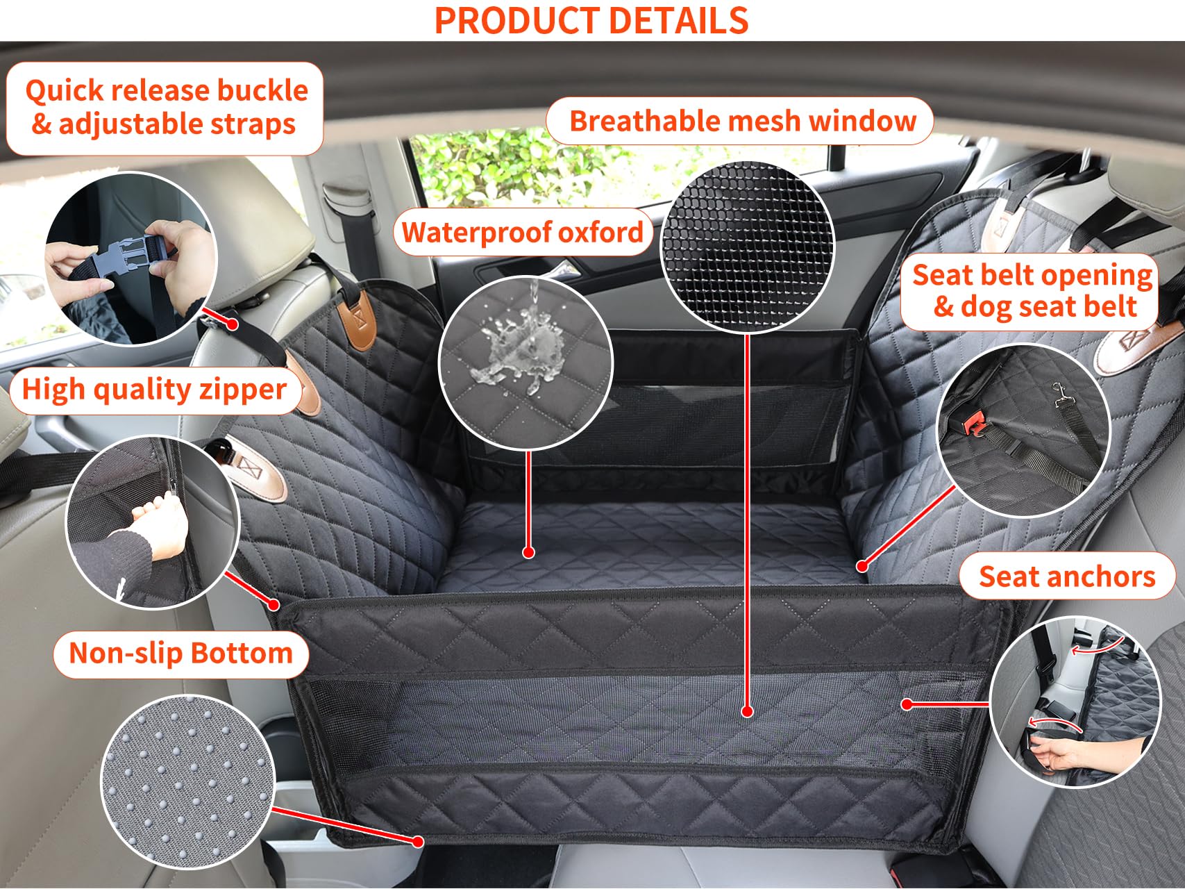 Paw Jamboree Dog Car Seat Cover For Back Seat Hard Bottom Half Dog Car Seat Cover Passenger Friendly Back Seat Extender For Dogs