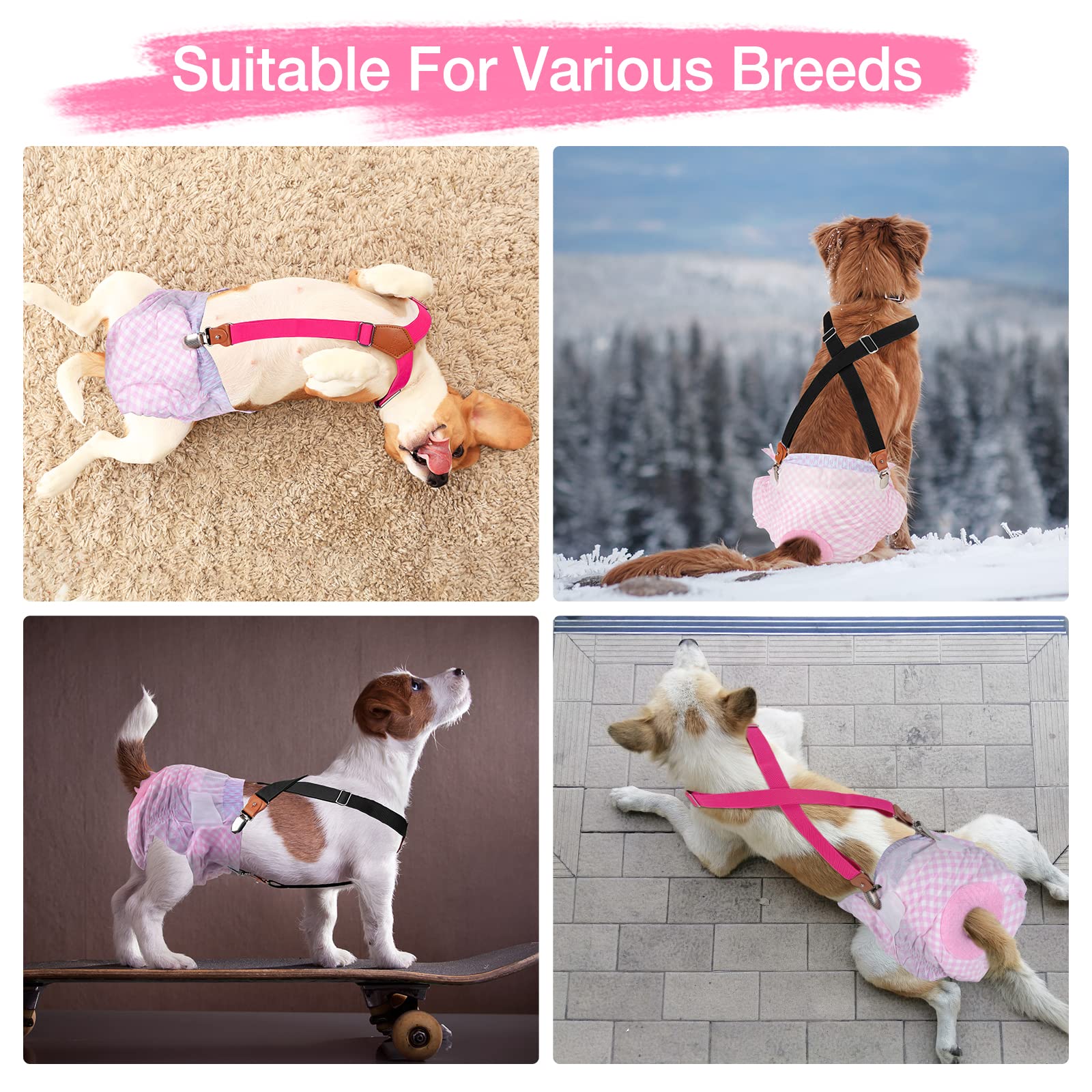 Pet Soft Dog Suspenders 2 Pieces Female Dog Diaper Suspenders For Dogs Diaper Keeper Suspender For Dog Skirt, Dog Dress (Black &