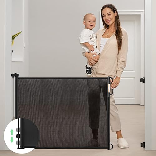 Retractable Baby Gate, Momcozy Mesh Baby Gate Or Mesh Dog Gate, 41' Tall,Extends Up To 71' Wide, Child Safety Gate For Doorways, Stairs, Hallways, Indoor/Outdoor