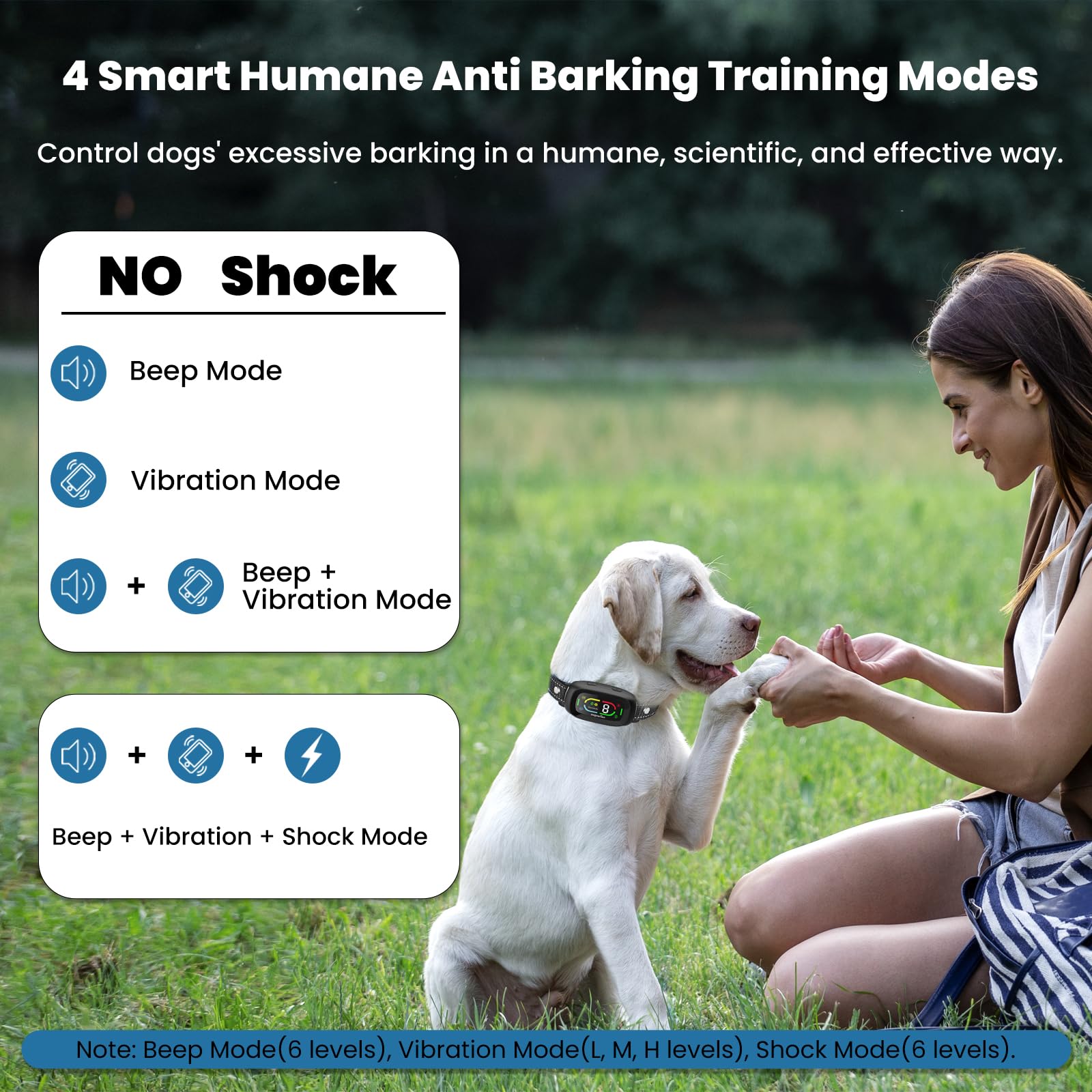 Wagnation Smart Auto Dog Bark Collar, Safe Anti Barking Collar With Adjustable Beep Vibration Shock Modes & 9 Sensitivity, Ip67