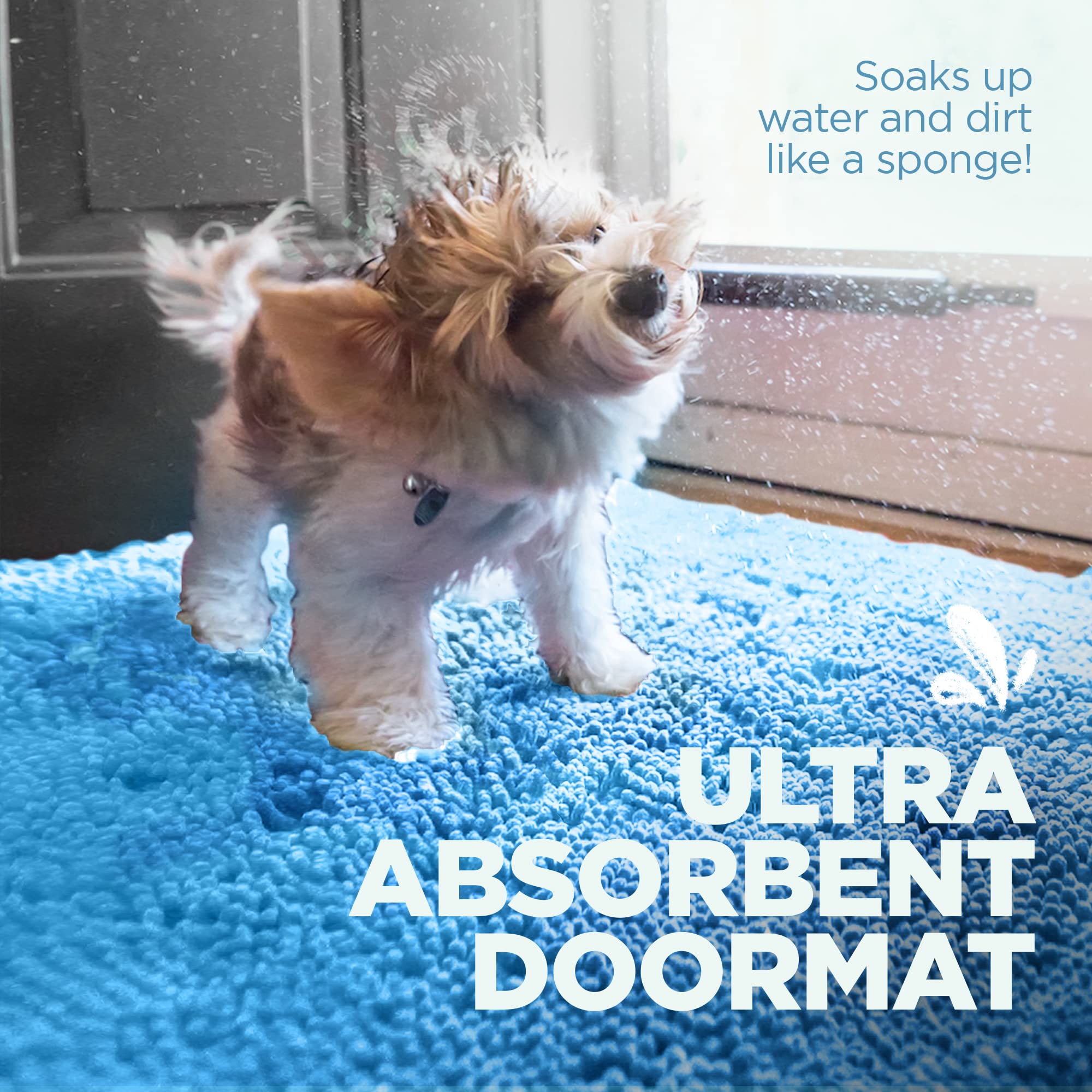 Soggy Doggy Doormat Plain Solid Color Design | Blue | Large 26    X 36    | Ultra Absorbent Microfiber Chenille Wet Dog Mat For