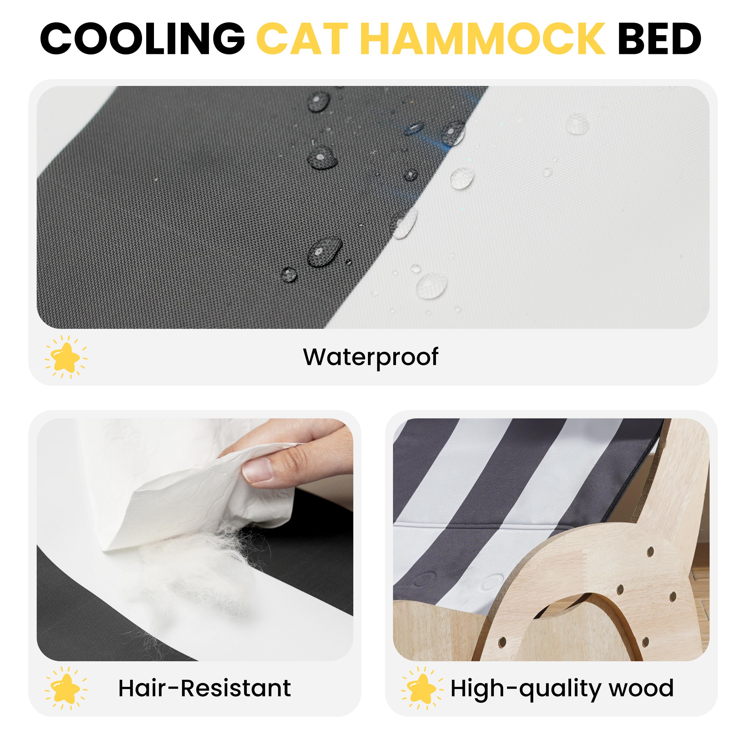 Hipetpy Cooling Cat Hammock Chair With Water Mat, Beach Style Lounger For Large Cats, Elevated Cat Beds For Indoor Cats, Waterpr