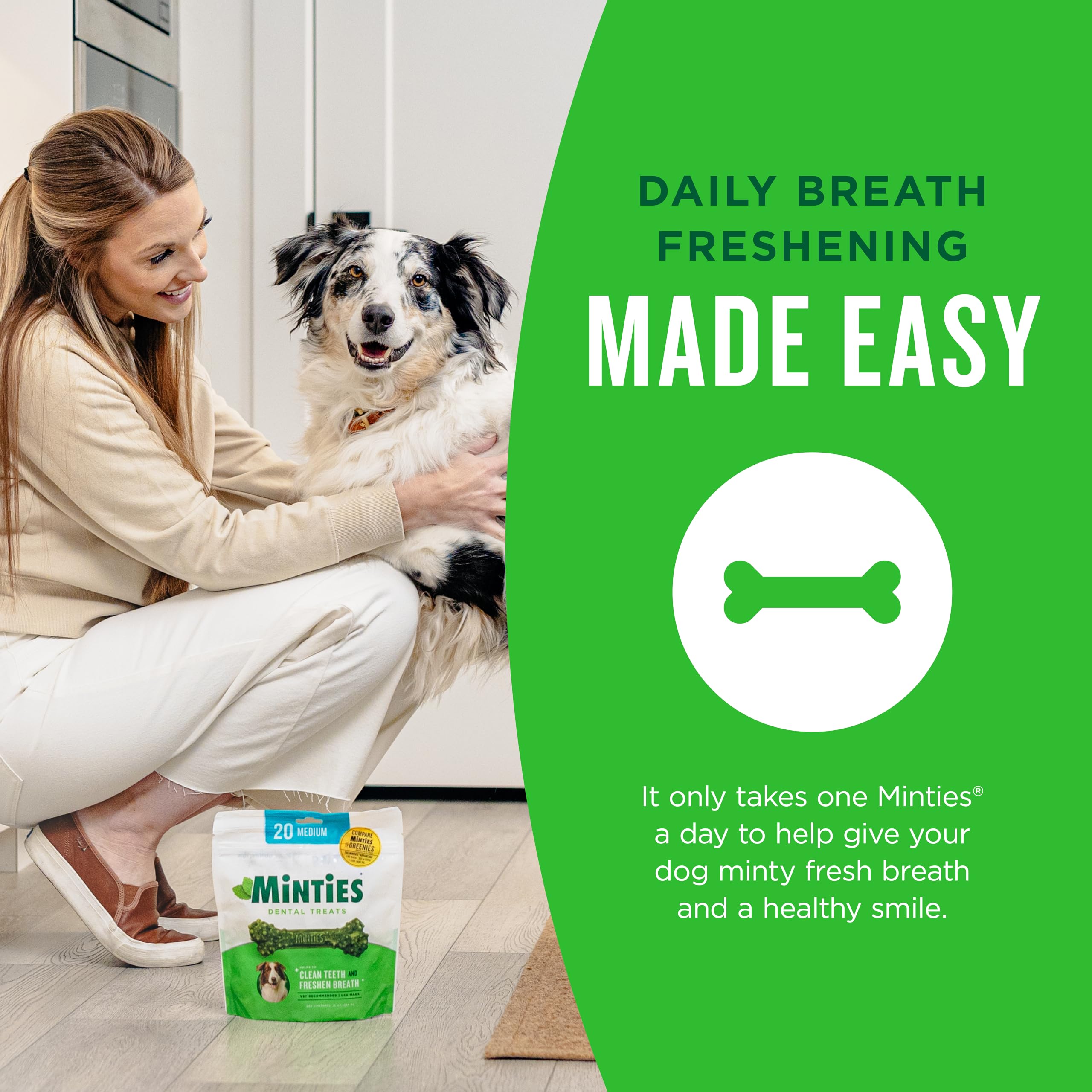 Minties Dental Chews for Dogs, 5 Count, Vet-Recommended Mint-Flavored Treats for Large Dogs Over 50 lbs, Dental Bones Clean Teet