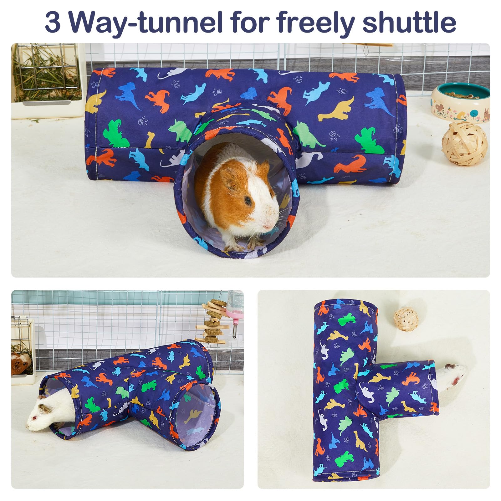 Bienbee Guinea Pig Tunnel, 3 Way Washable Guinea Pig Hideout,Foldable Rabbit Tunnel Guinea Pigs Toys For Bunny Hamster Chinchill