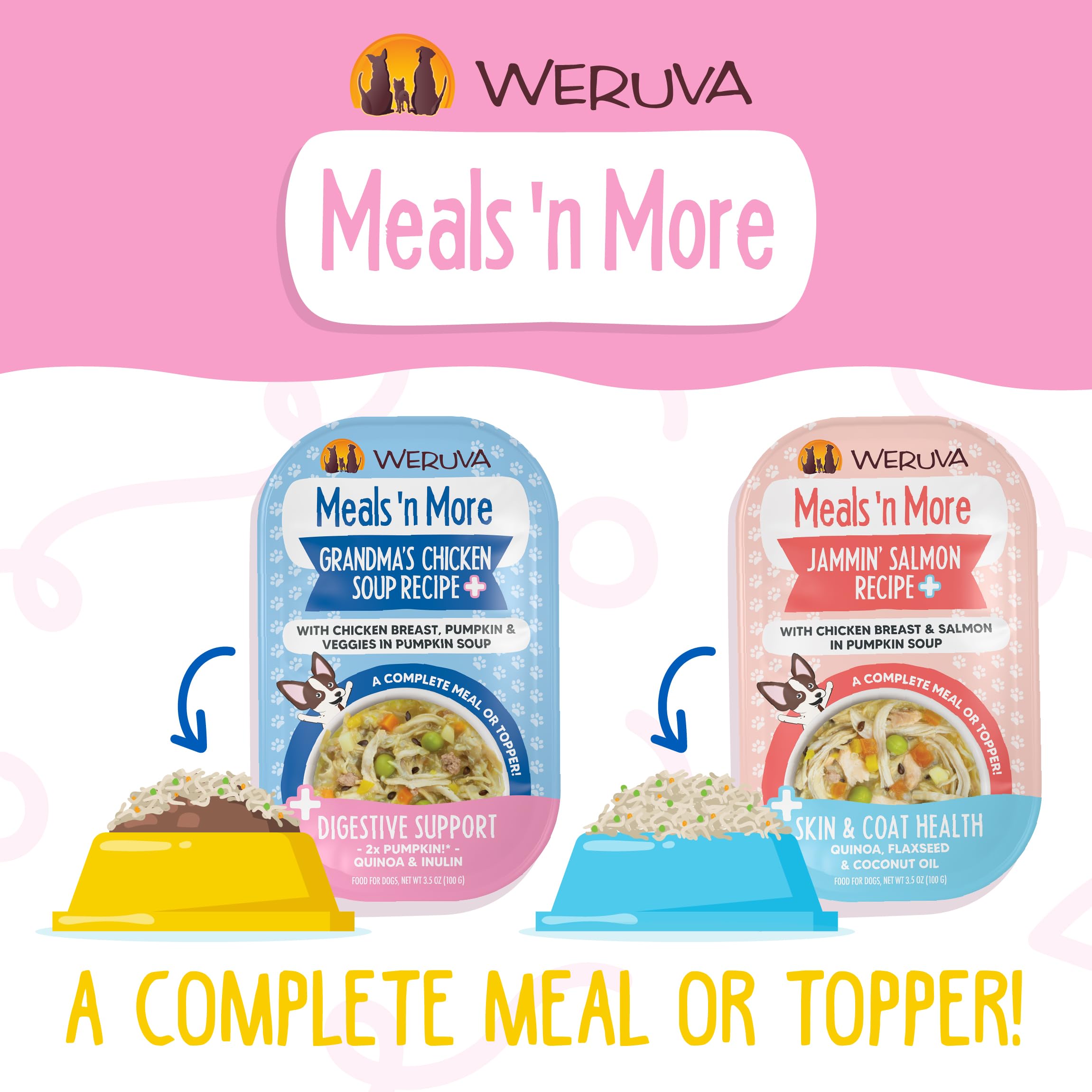 Weruva Meals n More Natural Wet Dog Food, Wok The Dog Plus Digestive Support, 3.5oz Cup (Pack of 12)