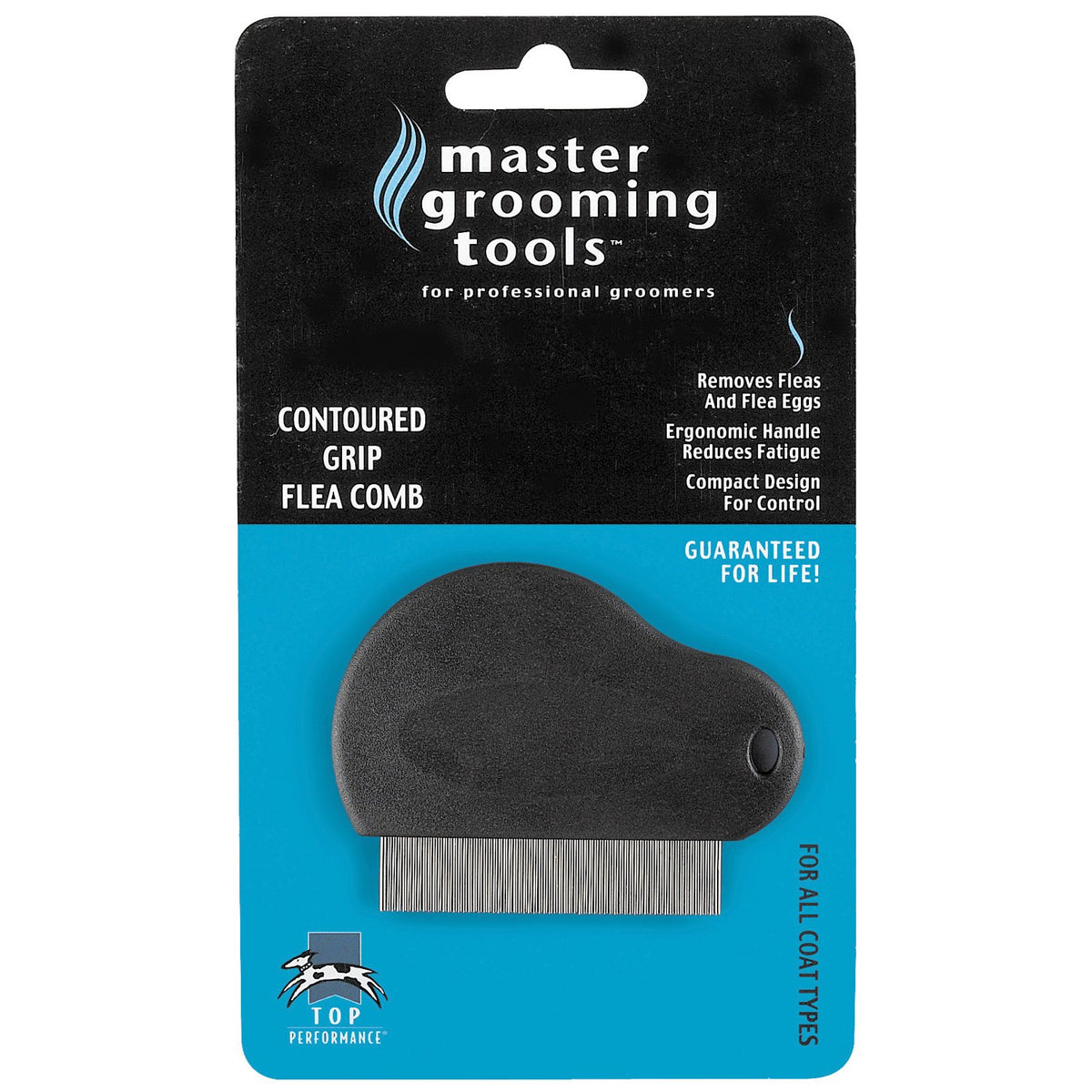 Master Grooming Tools Contoured Grip Flea Combs — Ergonomic Combs For Removing Fleas, Black, 3-Inch