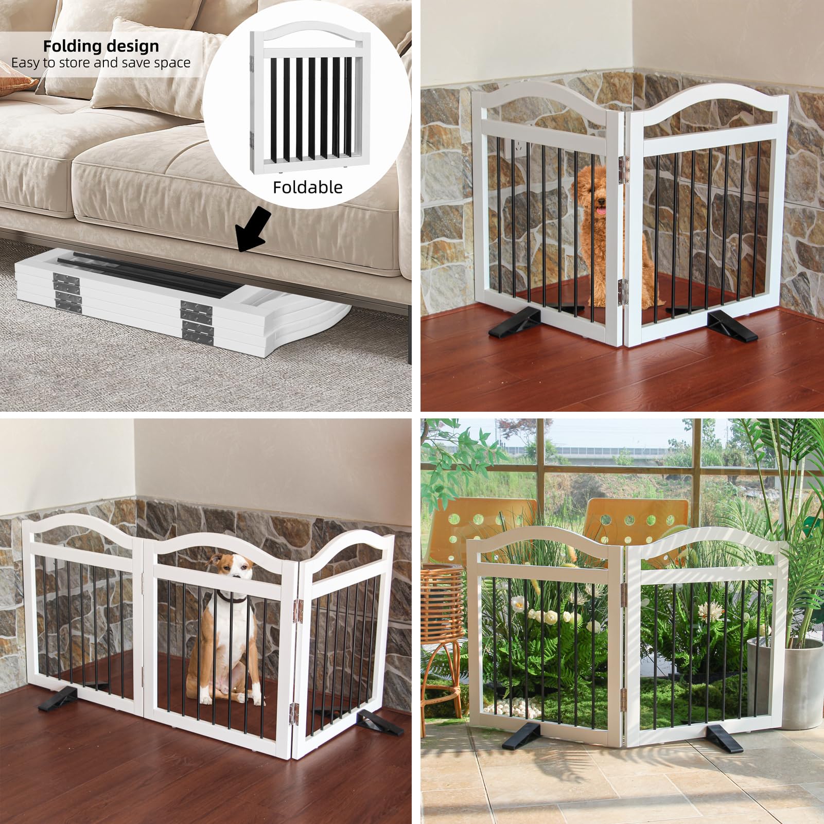 SFJC Foldable Freestanding Indoor Dog Gate for Doorways Wooden White Pet Gate for The House Dog Fence with Support Feet Included