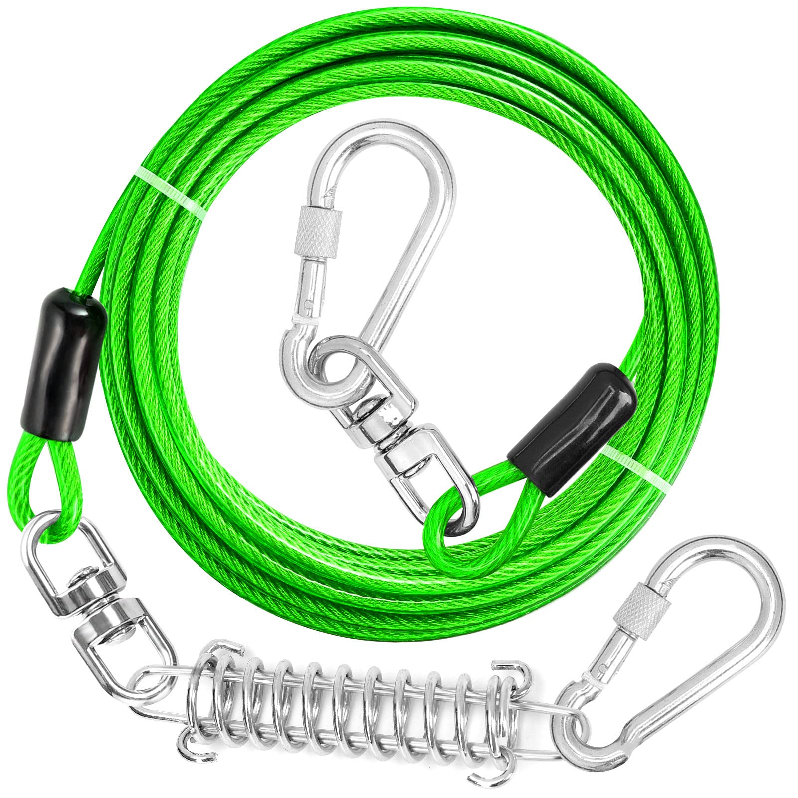 Jenico Dog Tie Out Cable, 10/15/20/30/40/50/70/100/150Ft Dog Runner Cable With Swivel Hook And Shock Spring, Dog Leash Run Tethe