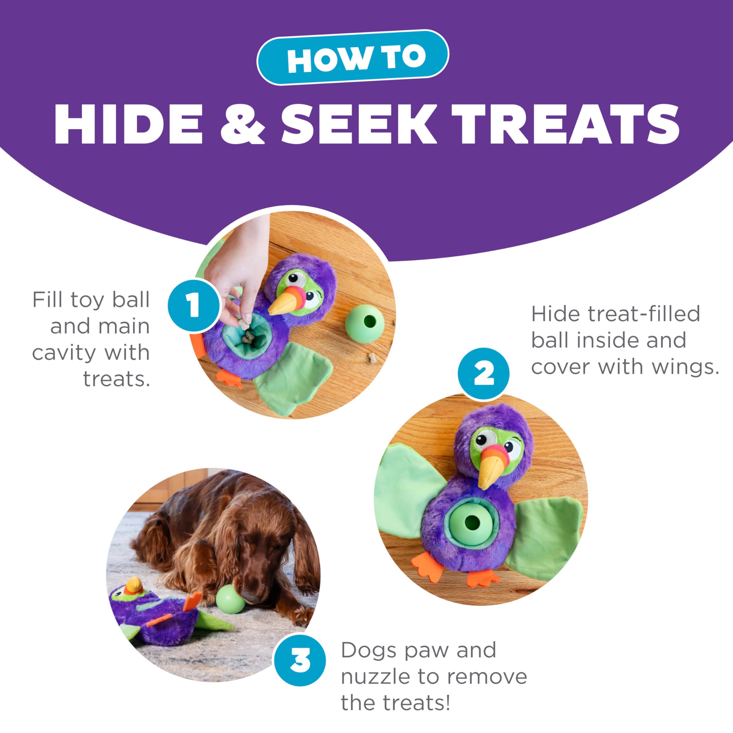 Outward Hound by Nina Ottosson Hide-Ablez Plush Dog Puzzle with Treat Ball, Toucan, Multicolored