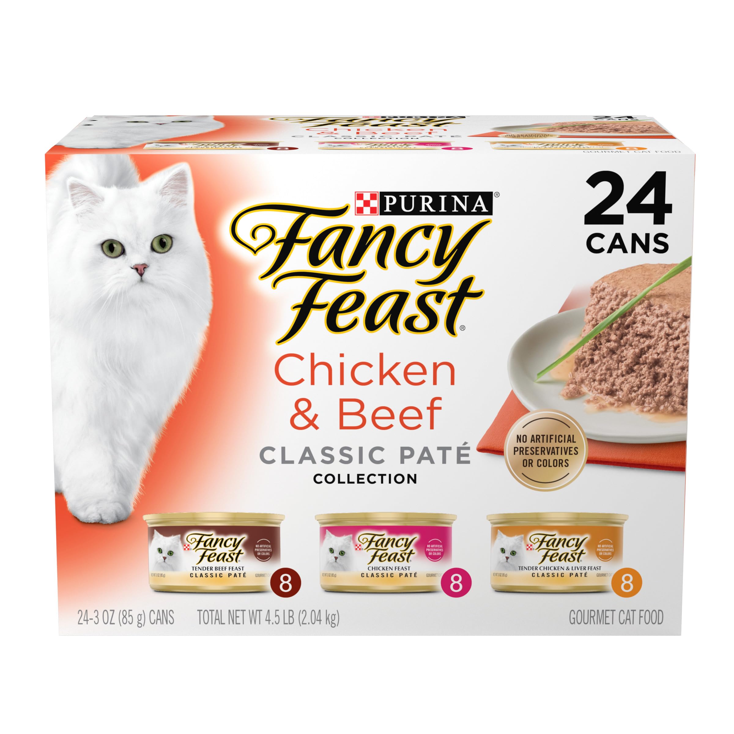 Purina Fancy Feast Chicken and Beef Classic Pate Collection Grain Free Wet Cat Food Variety Pack - (Pack of 24) 3 Oz. Pull-Top C
