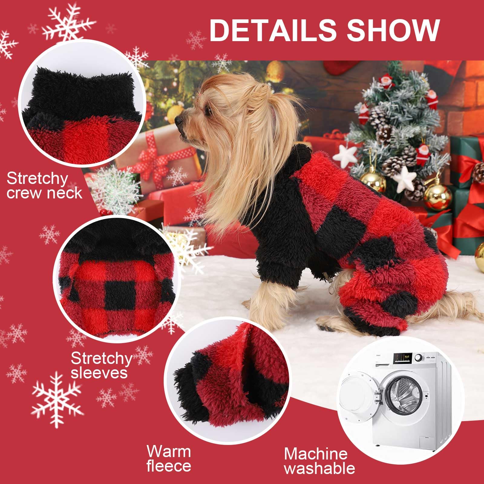 Dog Pajamas PJs Clothes for Small Dogs Girl Boy Warm Spring Fall Winter Onesie Xmas Sweaters Fleece Puppy Jumpsuits 4 Legged Out