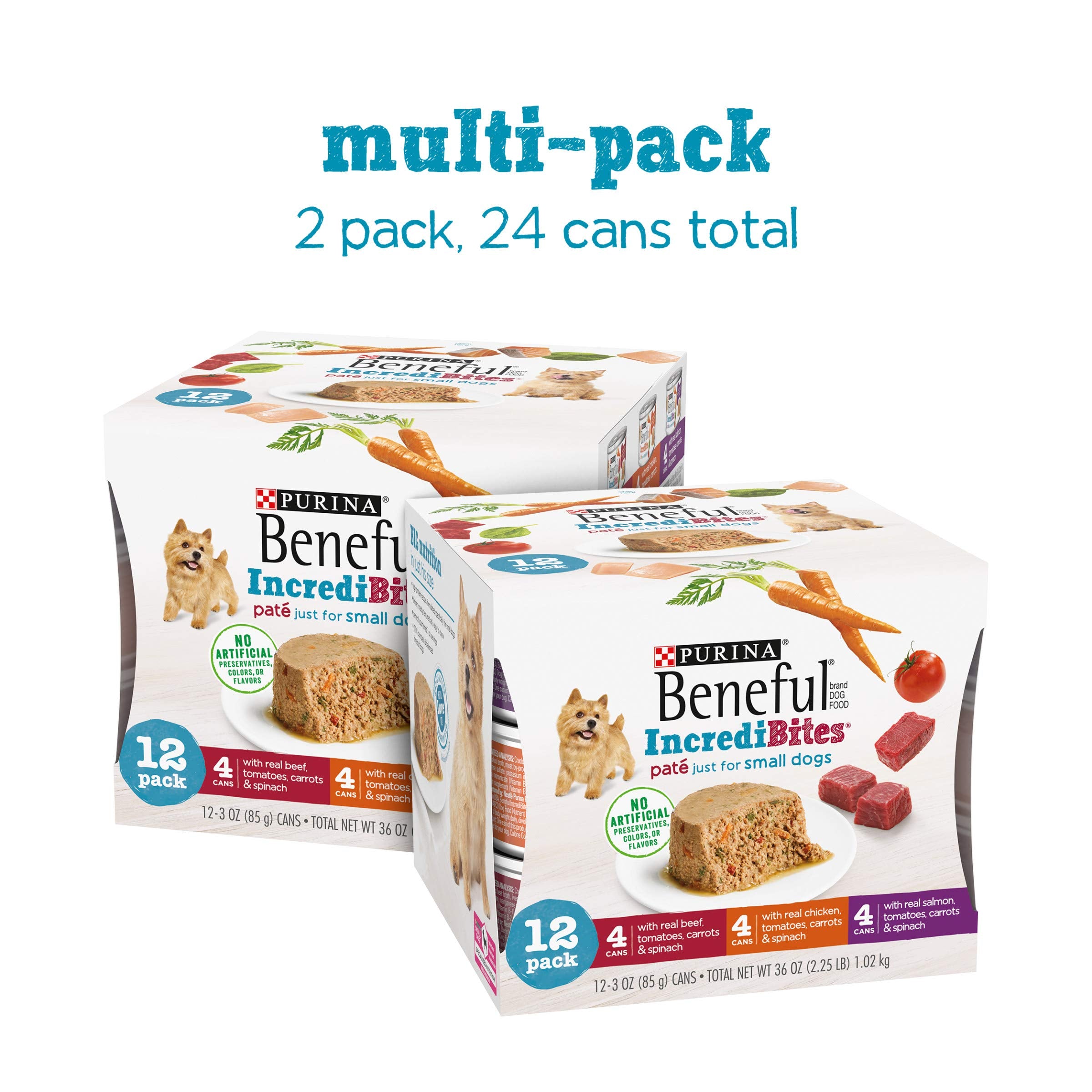 Purina Beneful Small Breed Wet Dog Food Variety Pack, IncrediBites Loaf, Chicken, Beef and Salmon Flavors - (2 Packs of 12) 3 oz