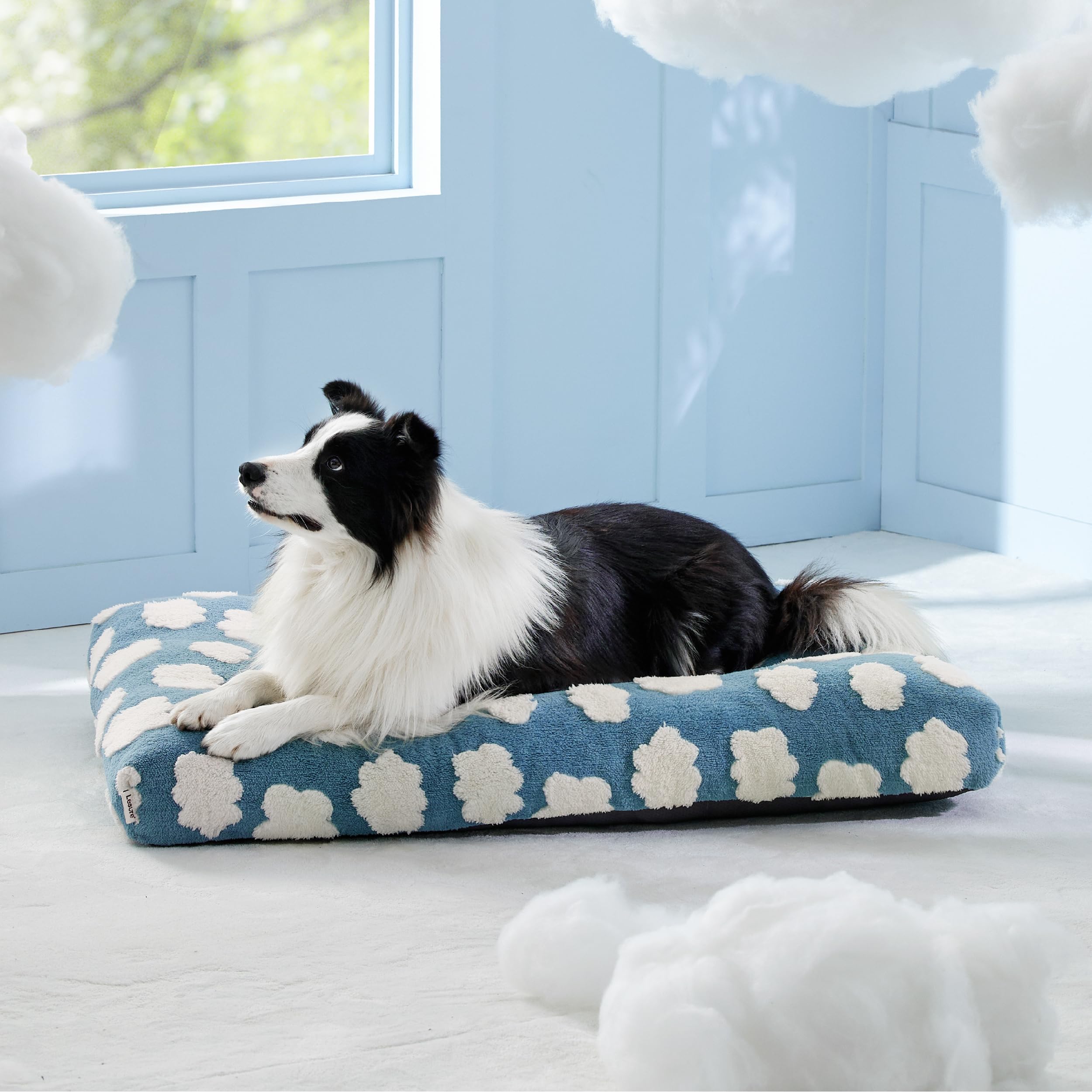 Lesure Cute Large Dog Bed For Crate-Thick Shredded Chopped Foam Pet Bed Indoor With Removable Washable Cover, Modern Fuzzy Plush