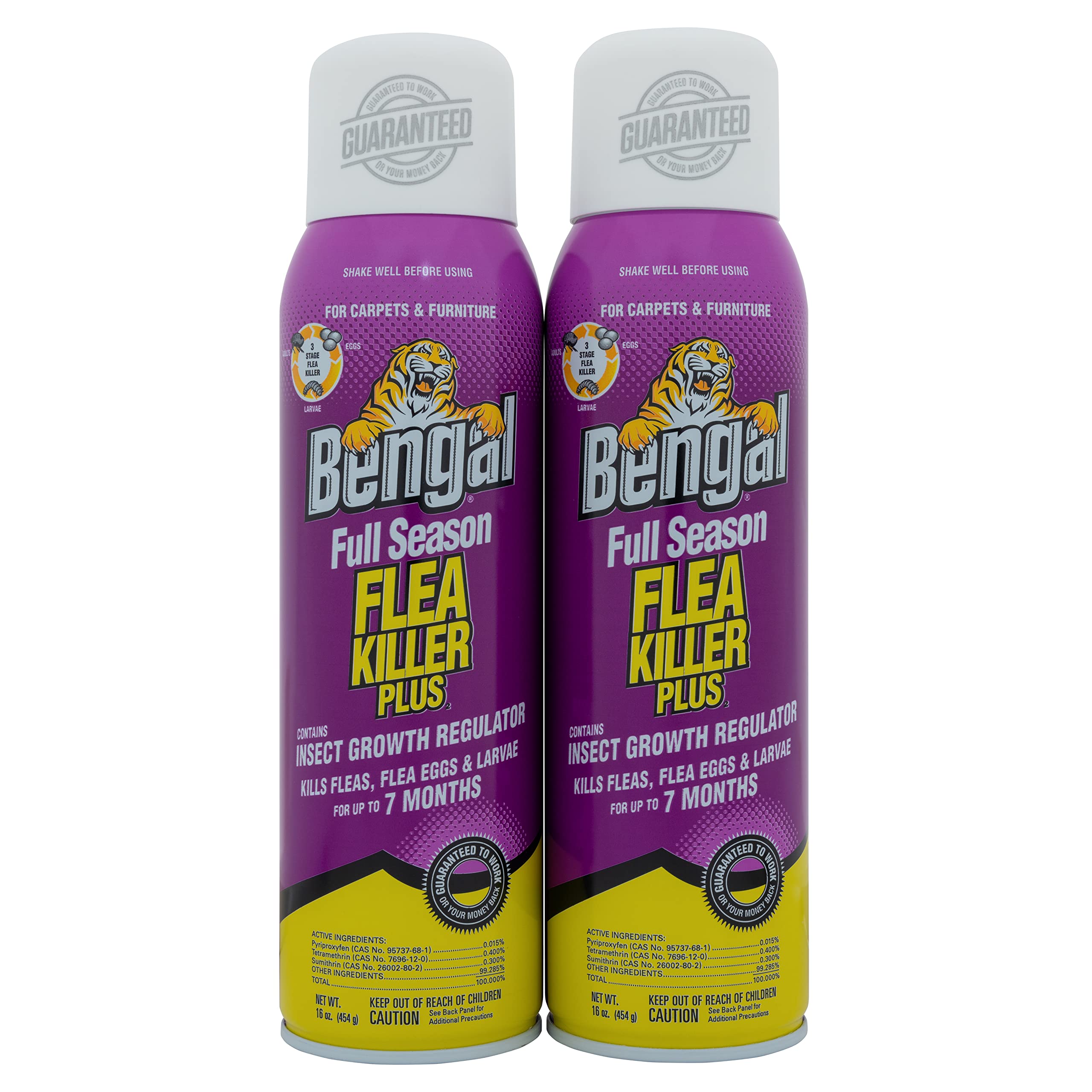 Bengal Full Season Flea Killer Plus, Flea and Tick Aerosol Spray with Insect Growth Regulator, 2-Count, 16 Oz. Aerosol Cans
