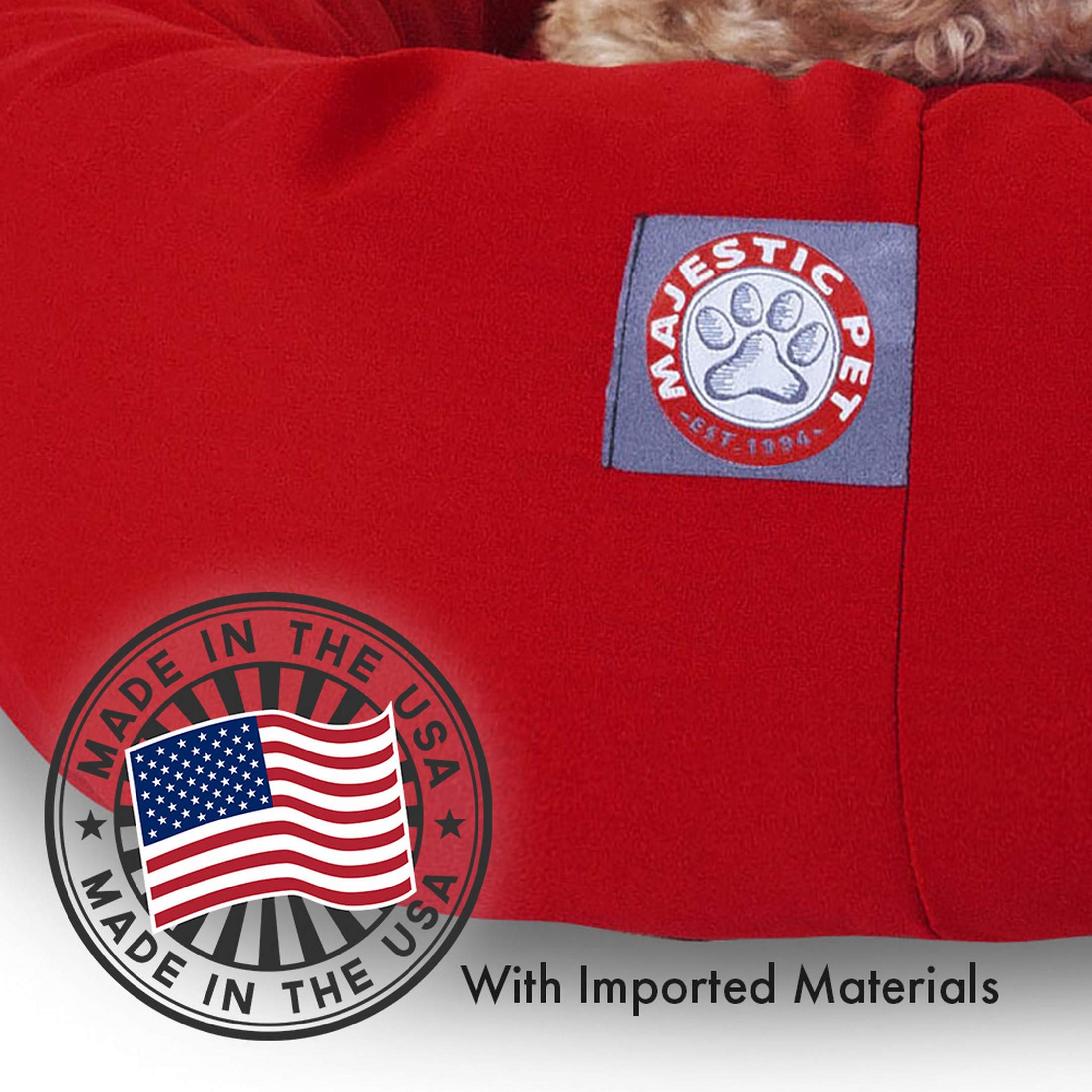 Majestic Pet 40 Inch Bagel Calming Dog Bed Washable – Cozy Soft Round Dog Bed With Spine Support For Dogs To Rest Their Head - Fluffy Donut Dog Bed 40X29X9 (Inch) - Round Pet Bed Large – Red