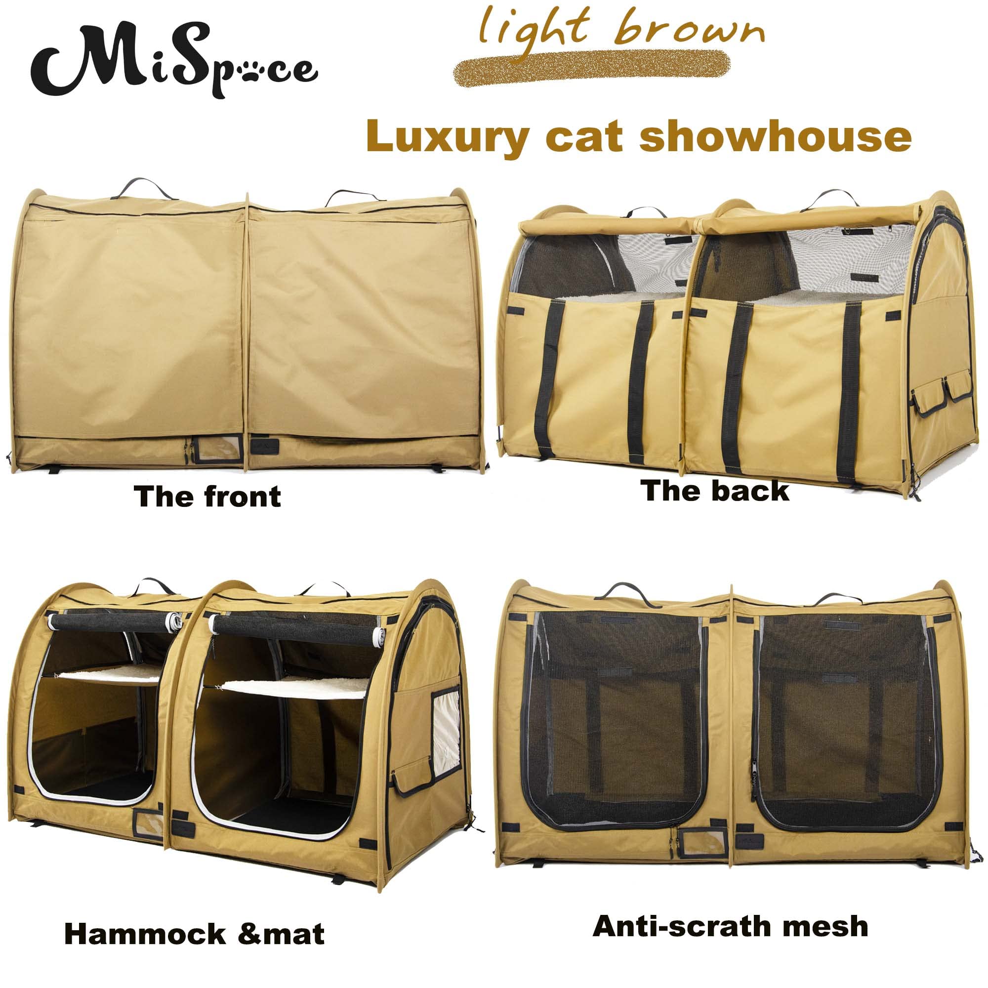 porayhut Mispace Portable Twin Compartment Show House Cat Cage/Condo - Easy to Fold & Carry Kennel - Comfy Puppy Home & Dog Trav