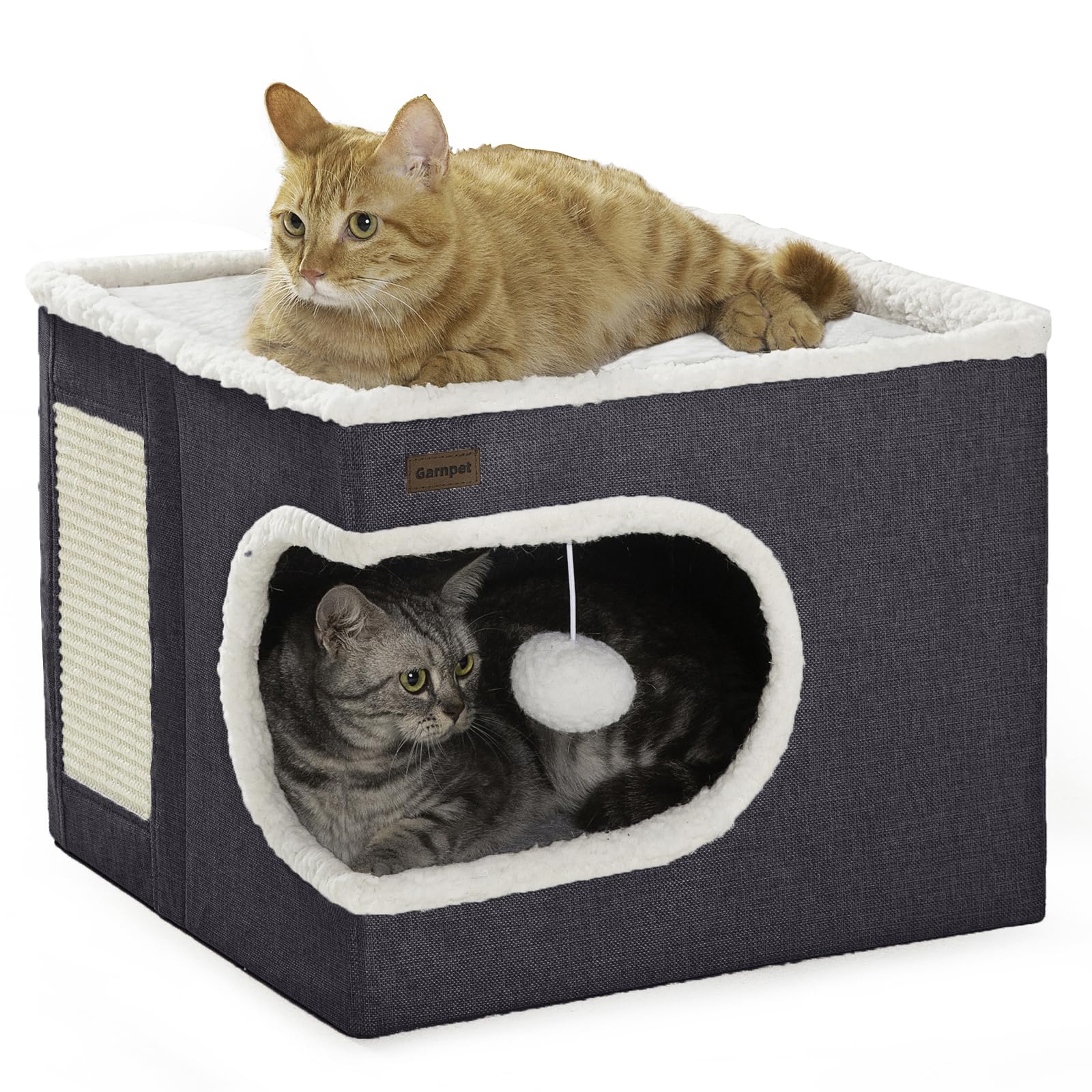 Garnpet Cat Bed For Indoor Cats Cube House, Covered Cat Cave Beds & Furniture With Scratch Pad And Hideaway Tent, Cute Modern Ca
