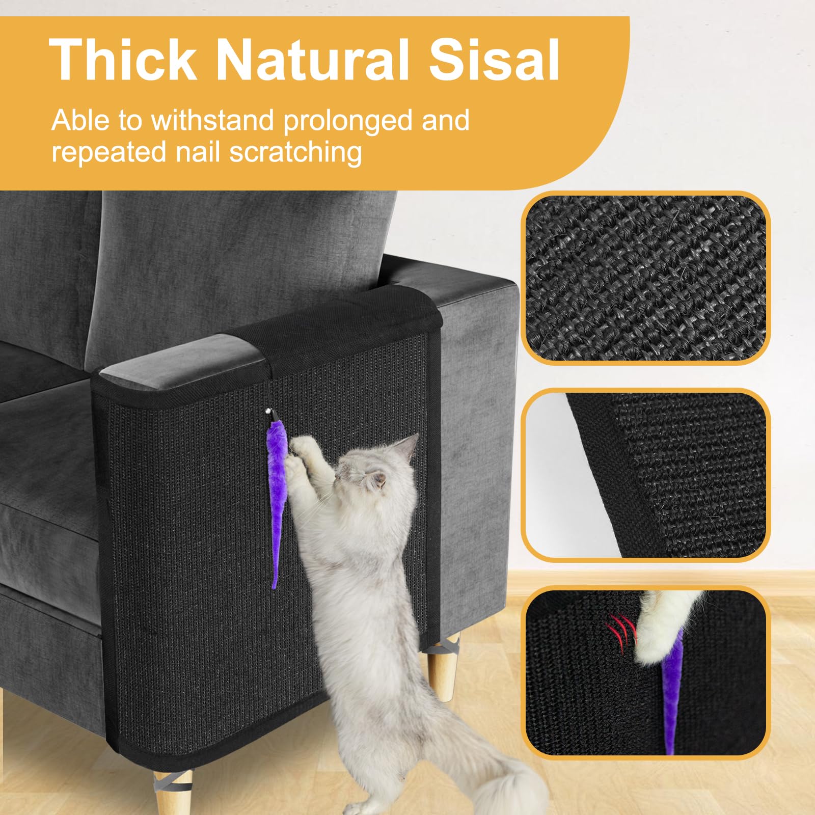 Cat Scratch Couch Protector, Sofa Armrest Cover With Sisal Mat And Toy For Small Indoor Cats (Left Hand)