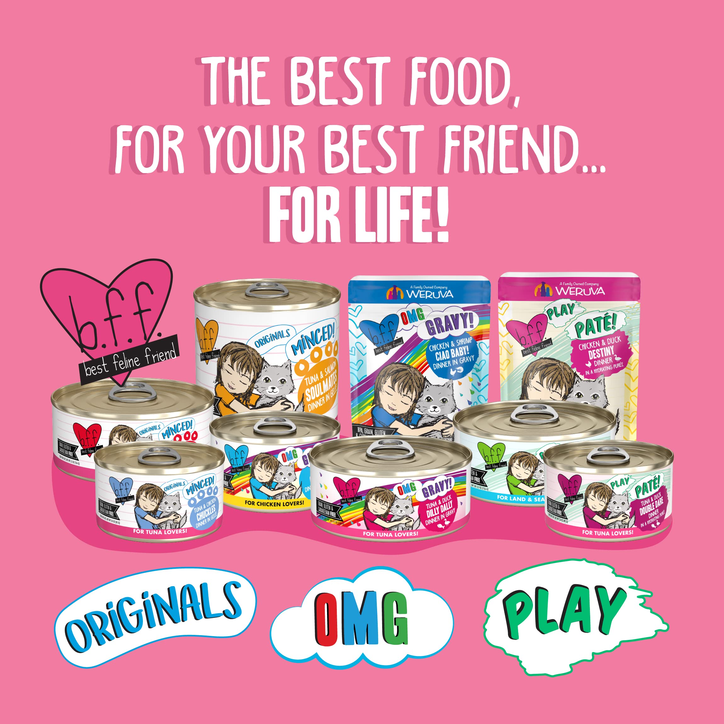 Weruva B.F.F. PLAY - Best Feline Friend Pat   Lovers, Aw Yeah!, Tuna & Salmon Oh Snap! with Tuna & Salmon, 5.5oz Can (Pack of 8)